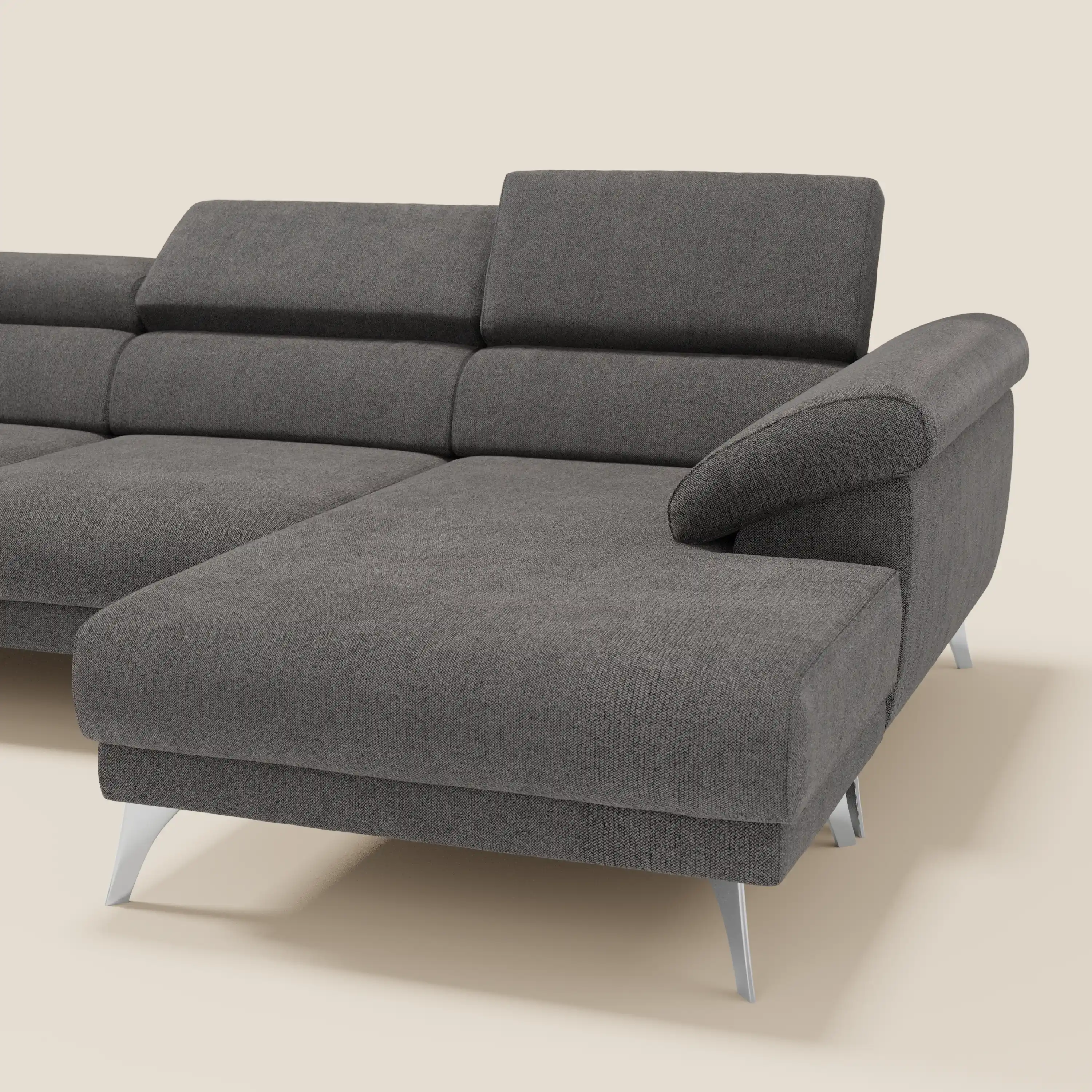 Donatello Canapé d'angle avec assises extensibles accoudoirs avec coffre et têtières en tissu détachable T23 anthracite - Image 8