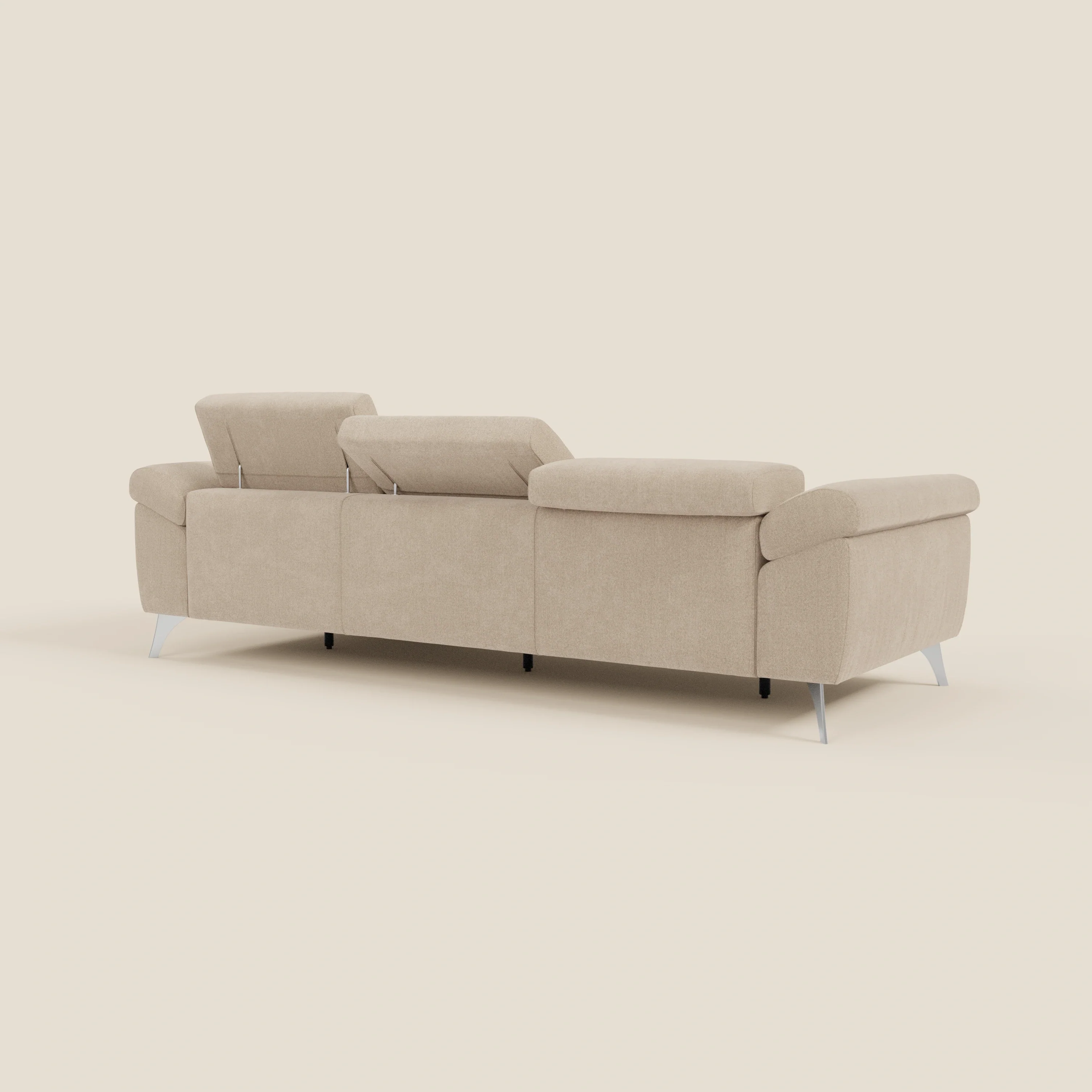 Donatello Canapé d'angle avec assises extensibles accoudoirs avec coffre et têtières en tissu détachable T23 beige - Image 10