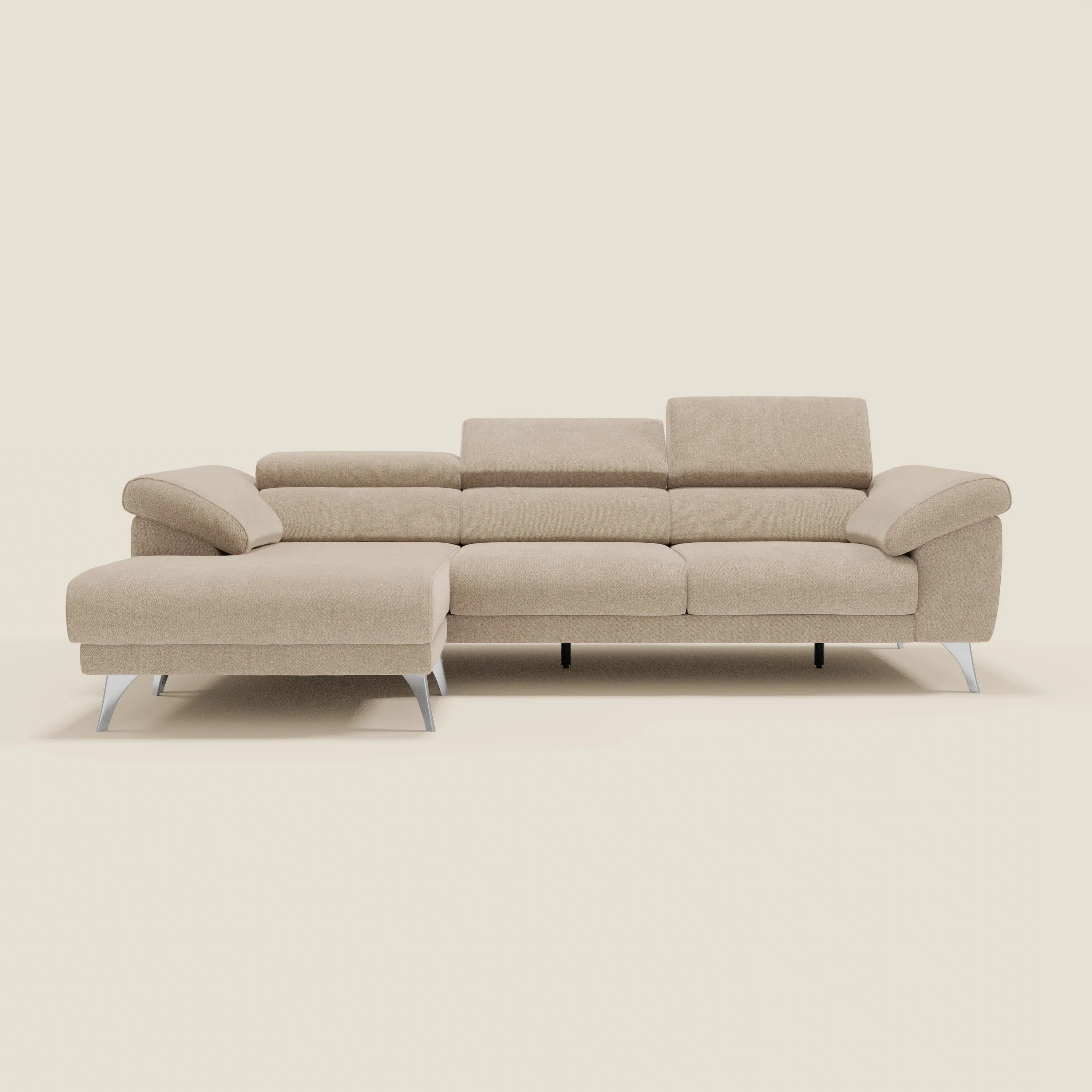 Donatello Canapé d'angle avec assises extensibles accoudoirs avec coffre et têtières en tissu détachable T23 beige - Image 15