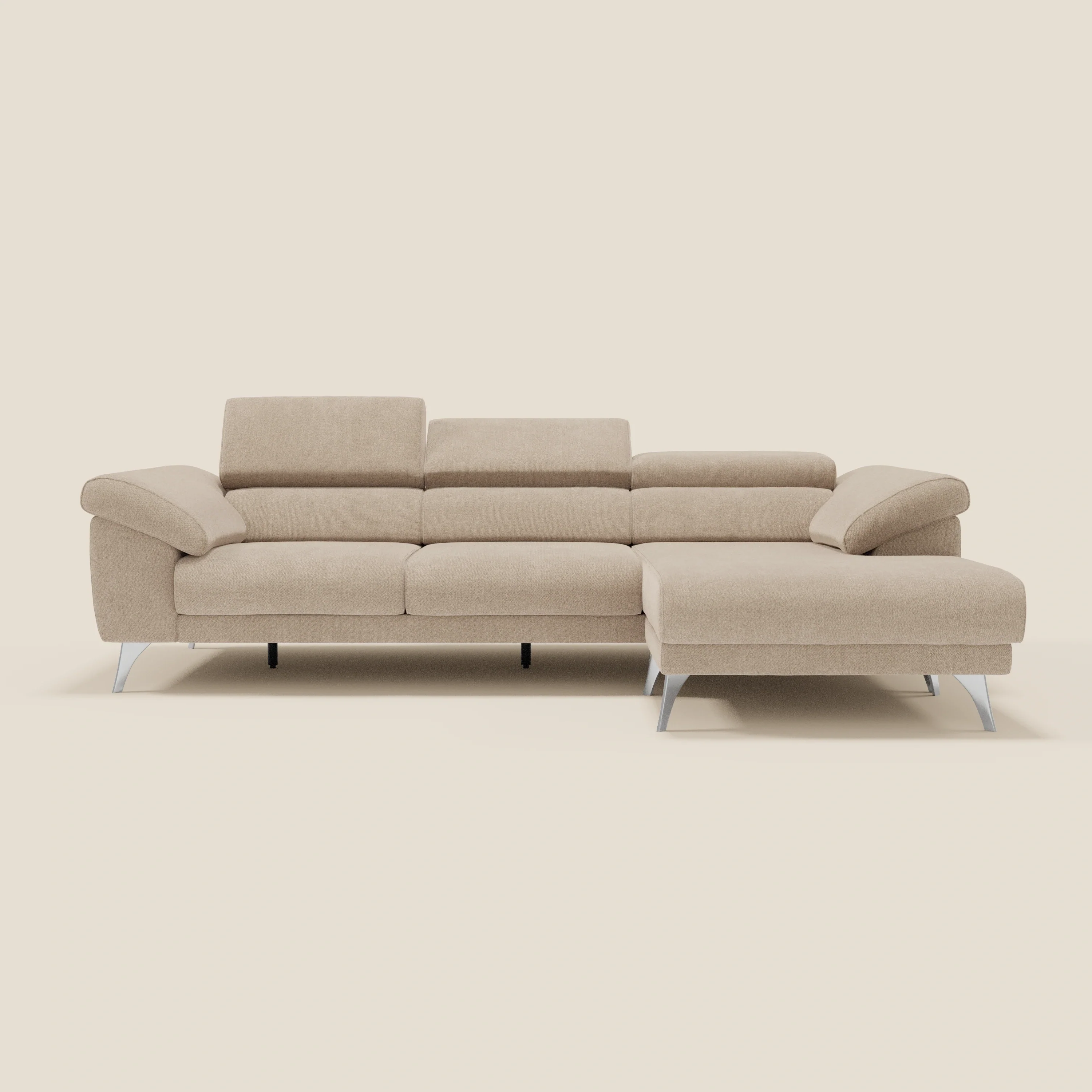 Donatello Canapé d'angle avec assises extensibles accoudoirs avec coffre et têtières en tissu détachable T23 beige - Image 4