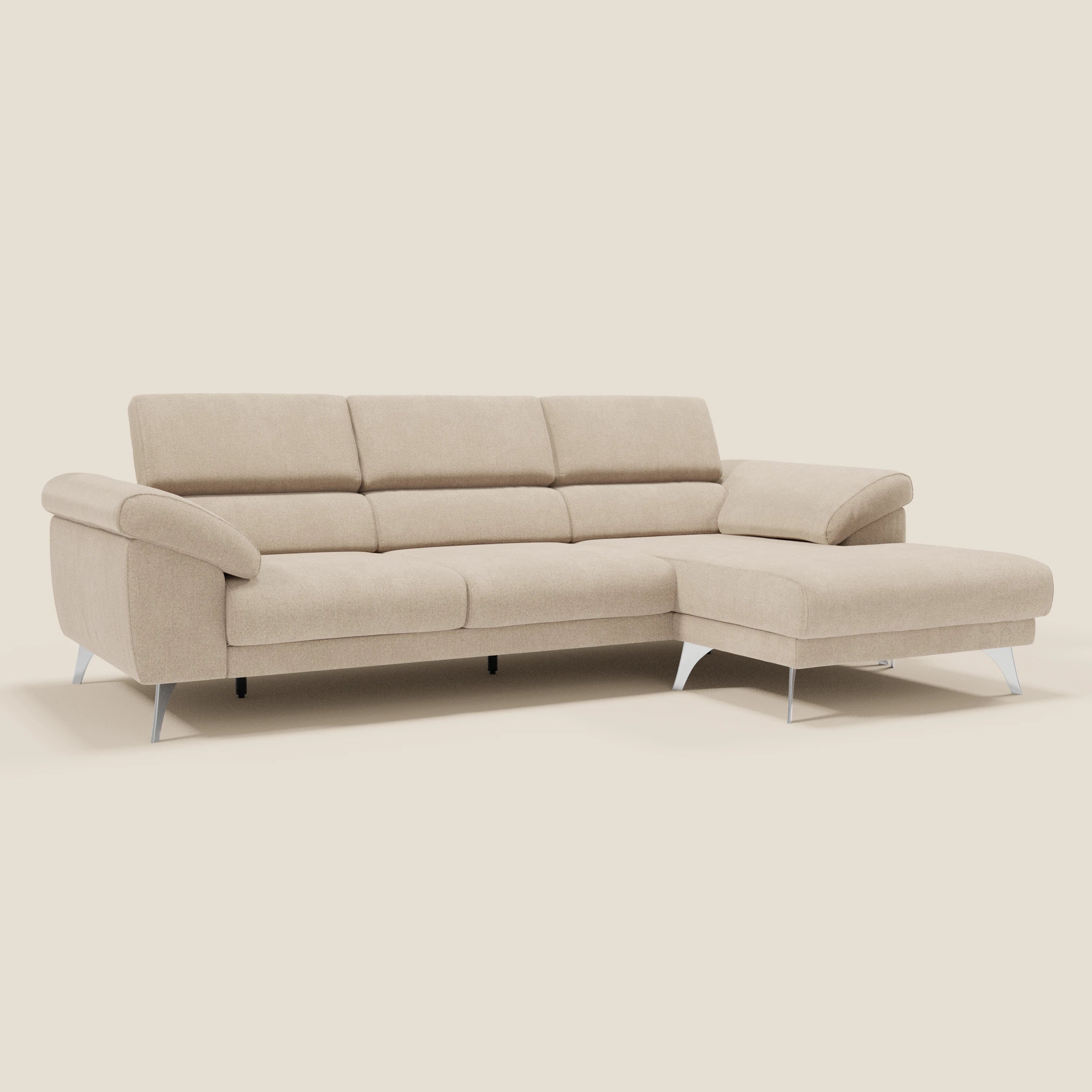 Donatello Canapé d'angle avec assises extensibles accoudoirs avec coffre et têtières en tissu détachable T23 beige - Image 6