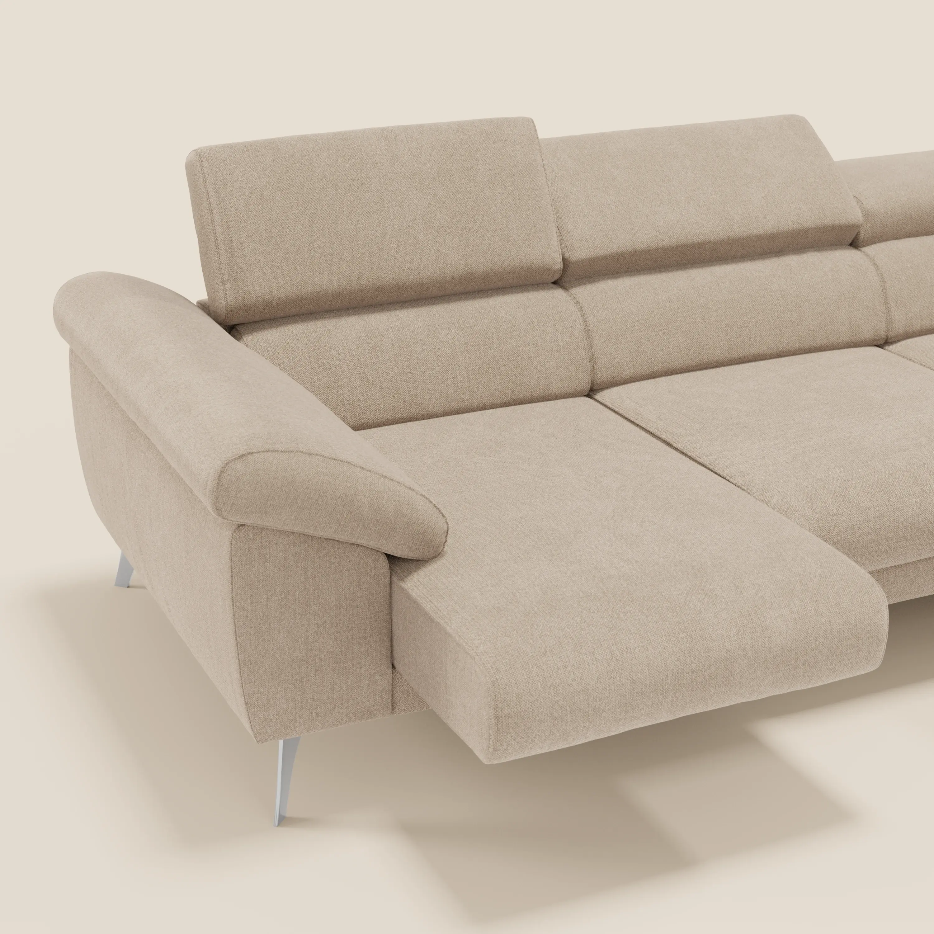 Donatello Canapé d'angle avec assises extensibles accoudoirs avec coffre et têtières en tissu détachable T23 beige - Image 7