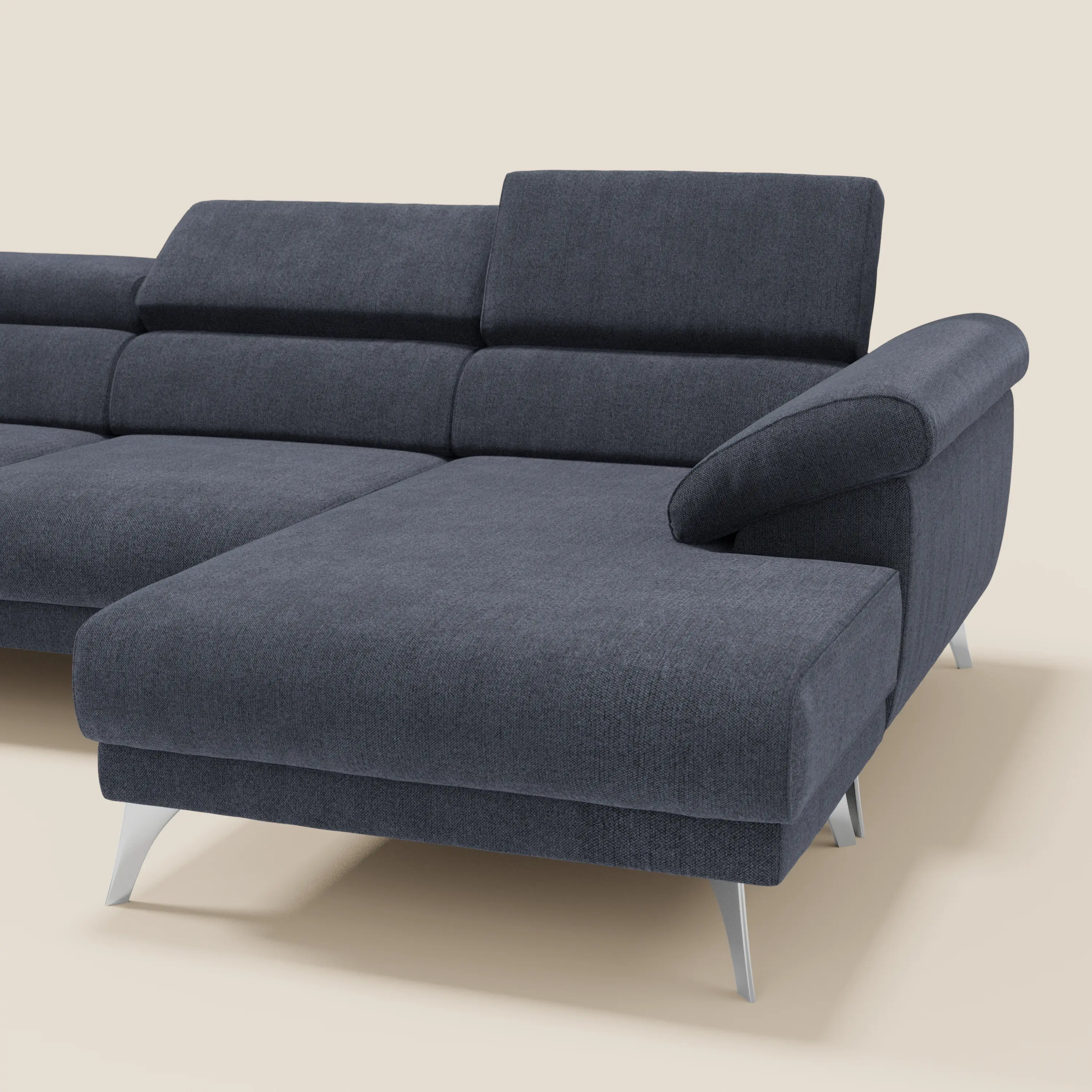 Donatello Canapé d'angle avec assises extensibles accoudoirs avec coffre et têtières en tissu détachable T23 bleu ardoise - Image 8