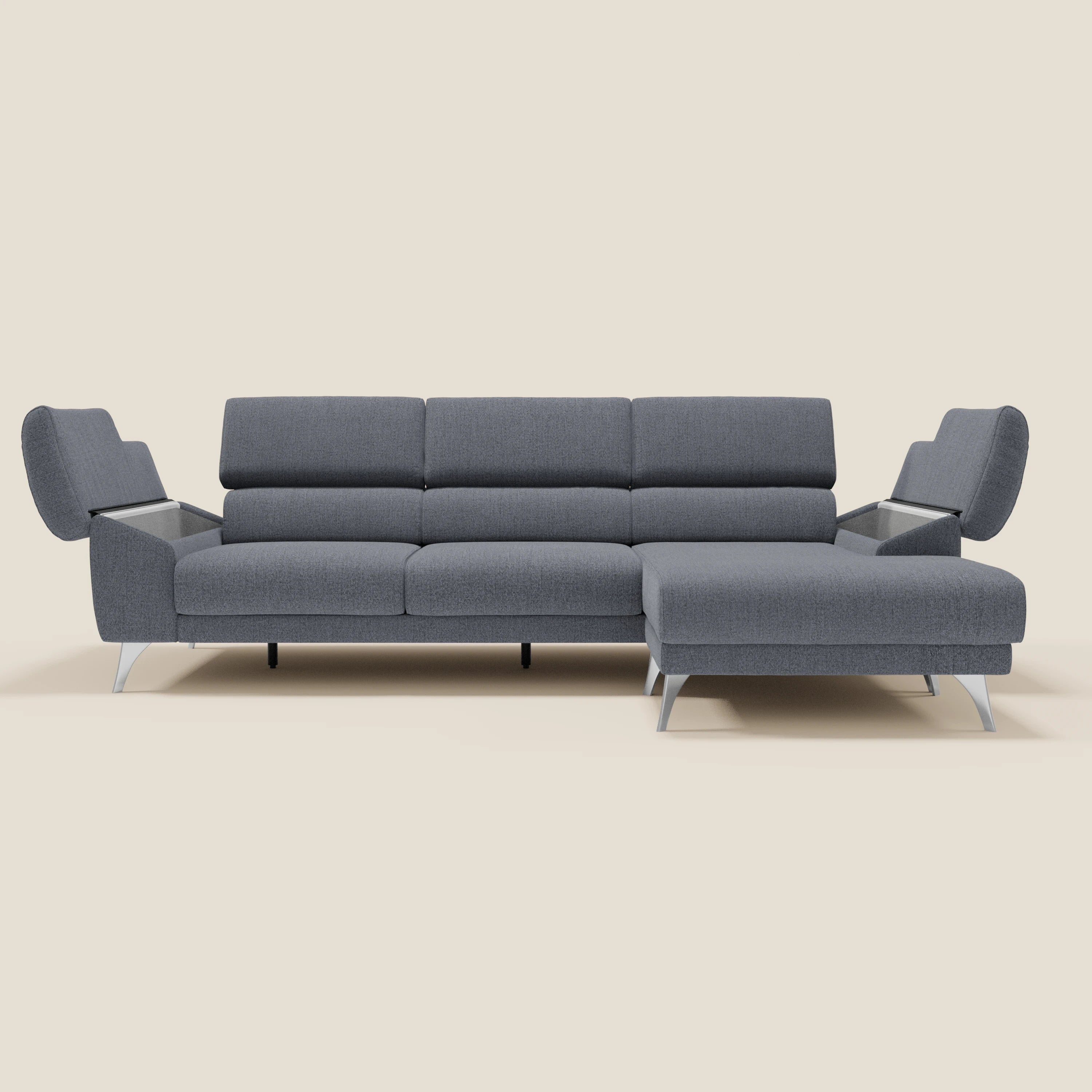 Donatello Canapé d'angle avec assises extensibles accoudoirs avec coffre et têtières en tissu détachable T23 bleu graphite - Image 10