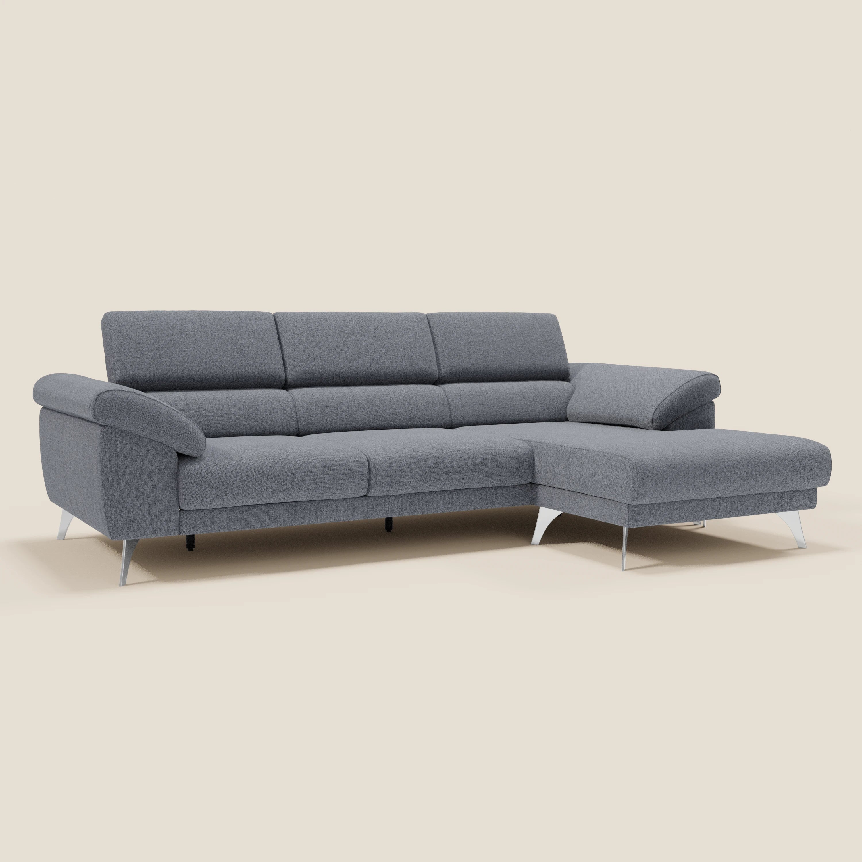Donatello Canapé d'angle avec assises extensibles accoudoirs avec coffre et têtières en tissu détachable T23 bleu graphite - Image 3