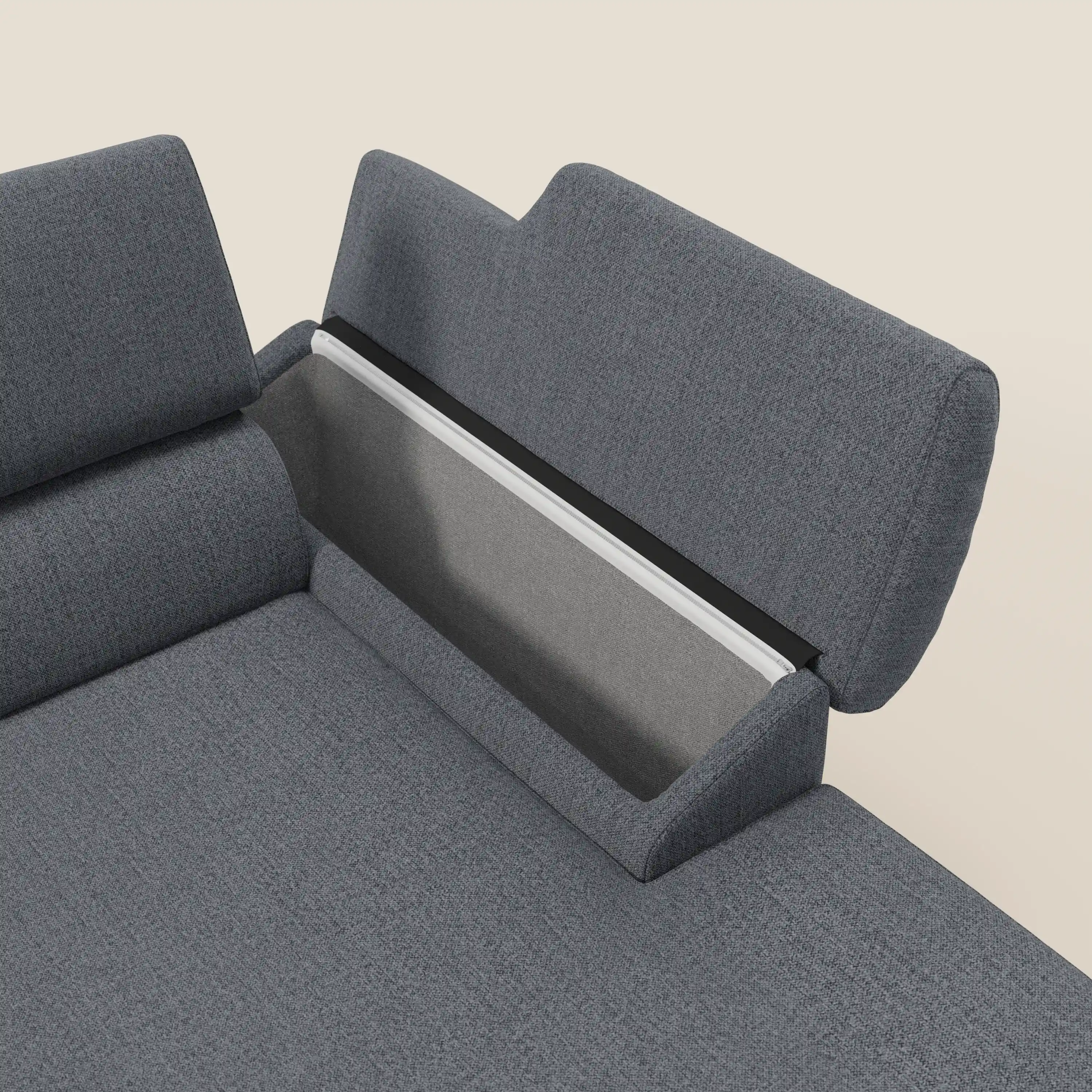Donatello Canapé d'angle avec assises extensibles accoudoirs avec coffre et têtières en tissu détachable T23 bleu graphite - Image 5