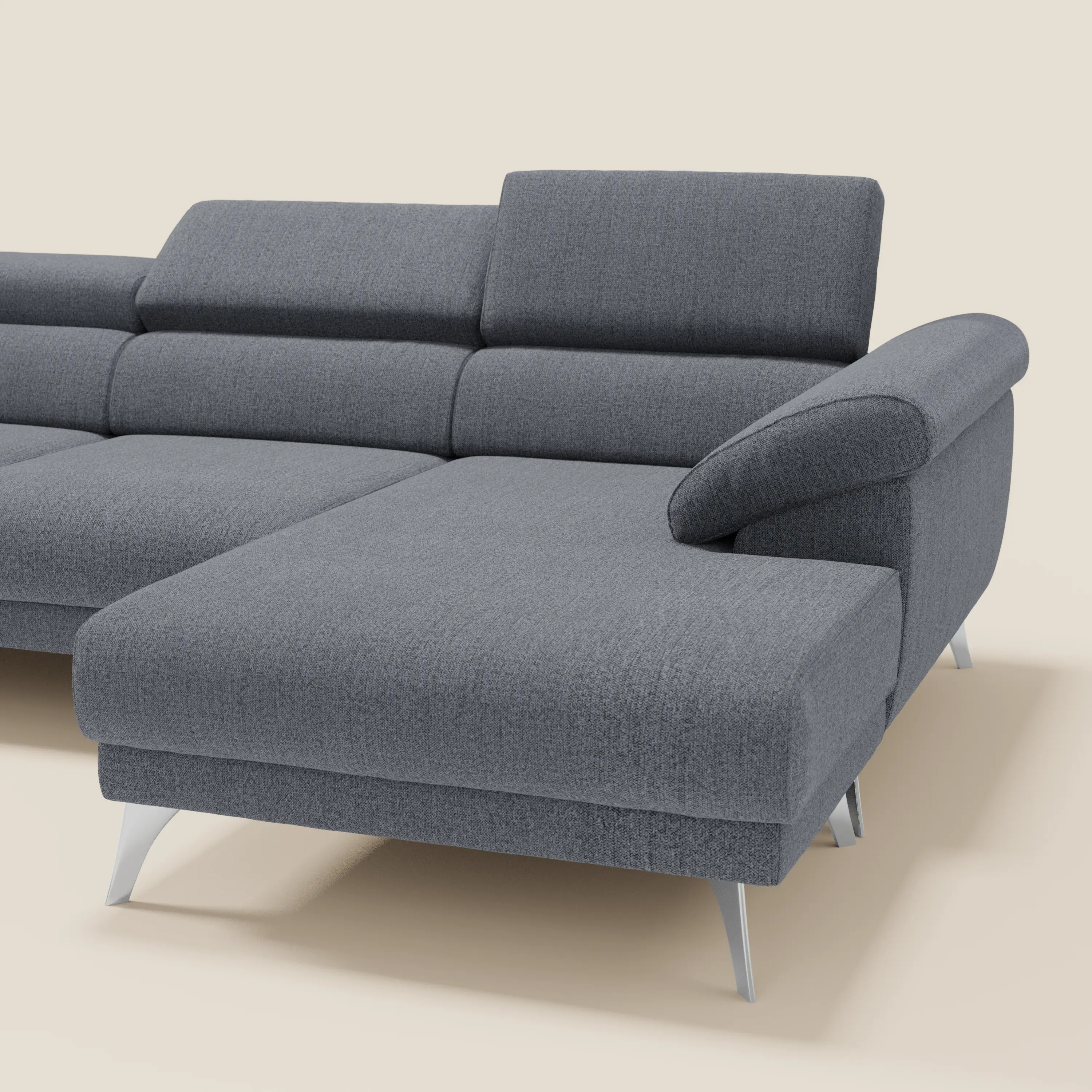 Donatello Canapé d'angle avec assises extensibles accoudoirs avec coffre et têtières en tissu détachable T23 bleu graphite - Image 8