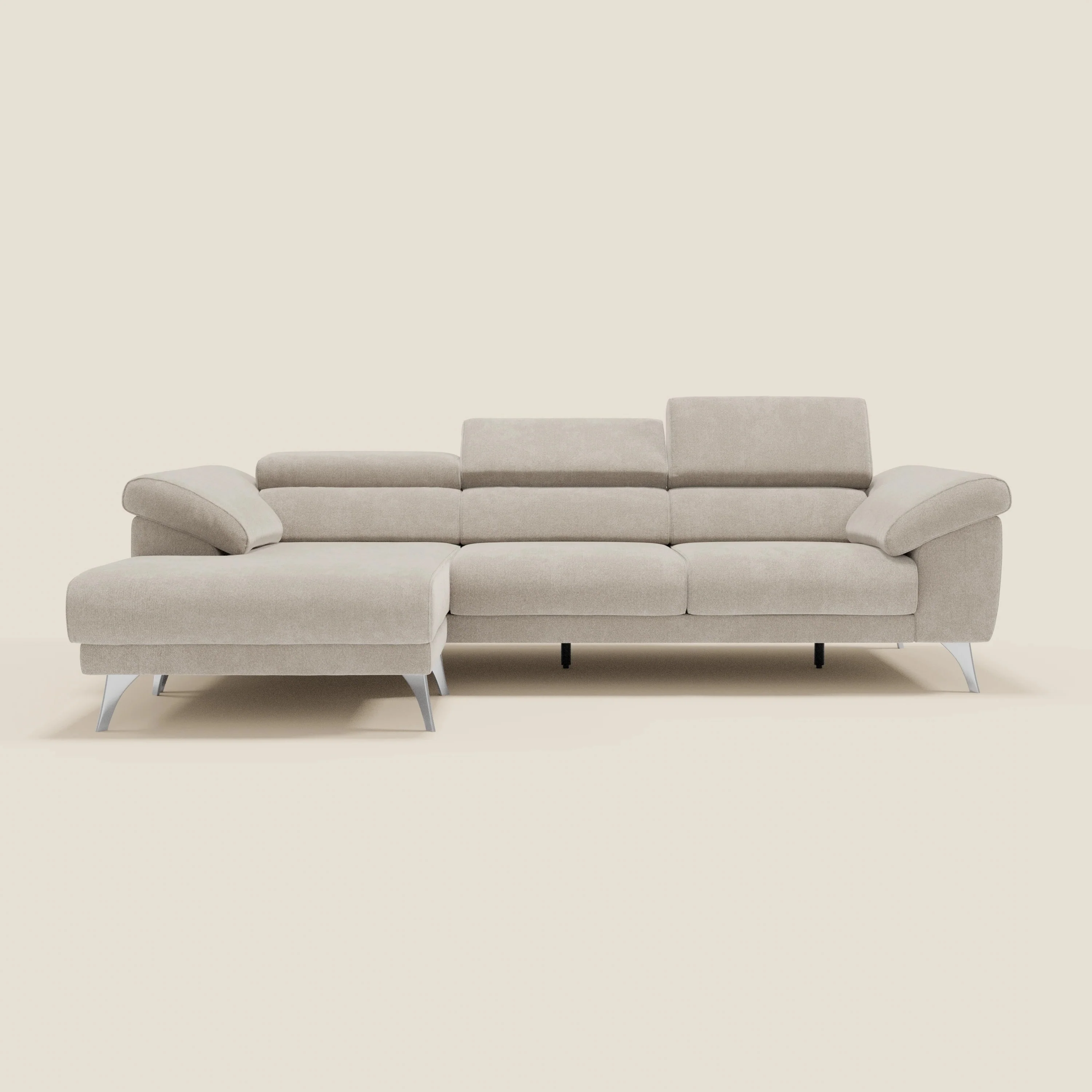 Donatello Canapé d'angle avec assises extensibles accoudoirs avec coffre et têtières en tissu détachable T23 crème - Image 11