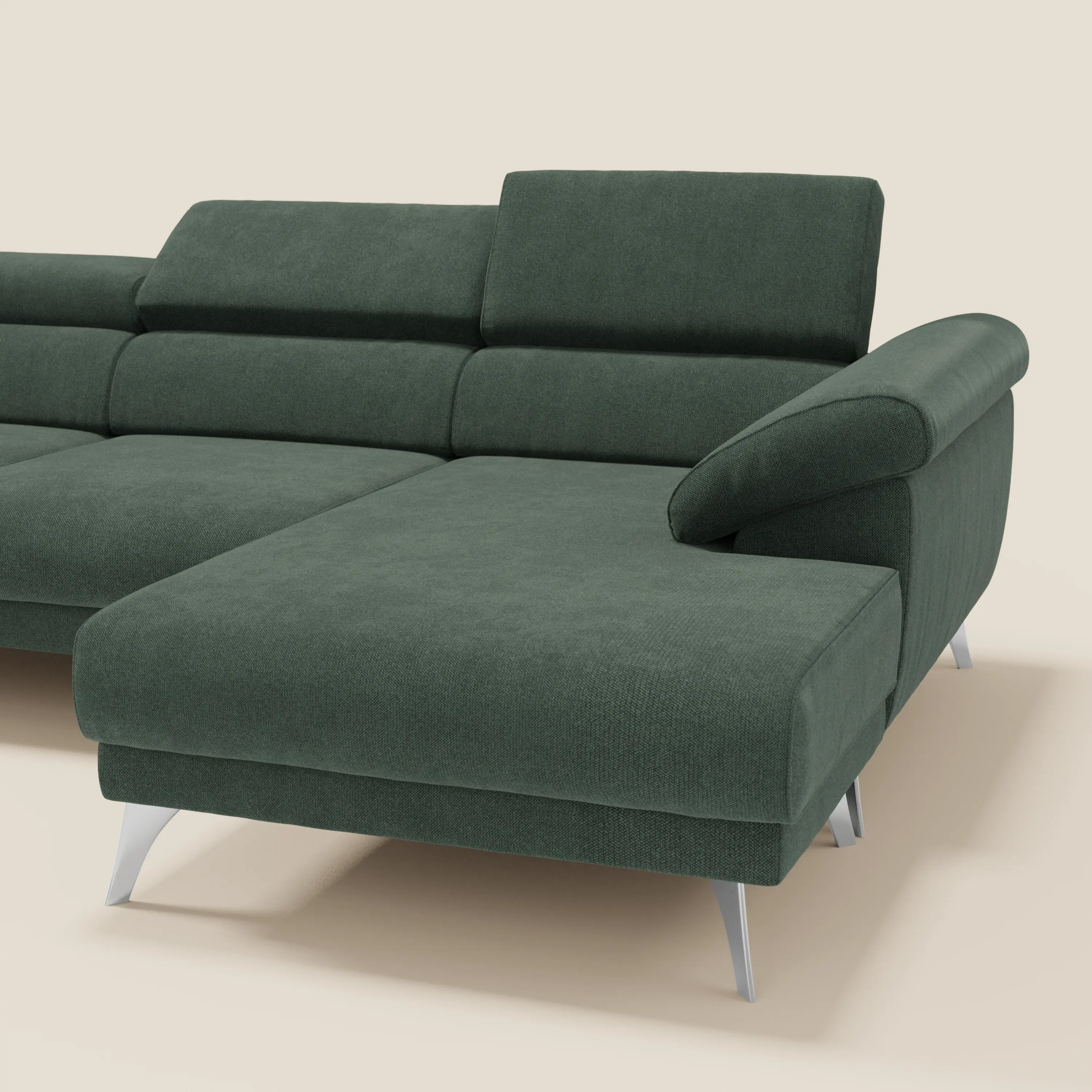 Donatello Canapé d'angle avec assises extensibles accoudoirs avec coffre et têtières en tissu détachable T23 vert - Image 8