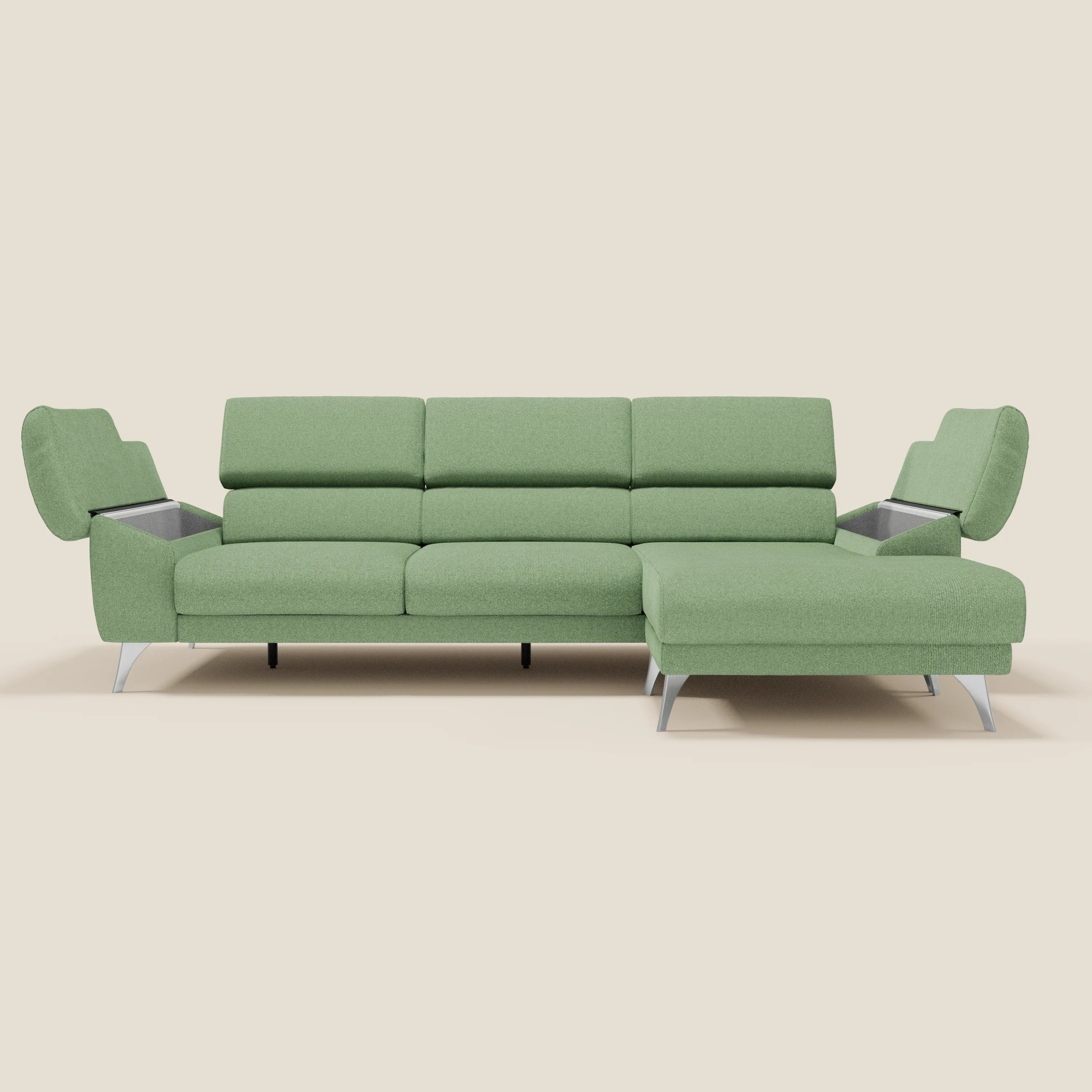Donatello Canapé d'angle avec assises extensibles accoudoirs avec coffre et têtières en tissu détachable T23 vert menthe - Image 10