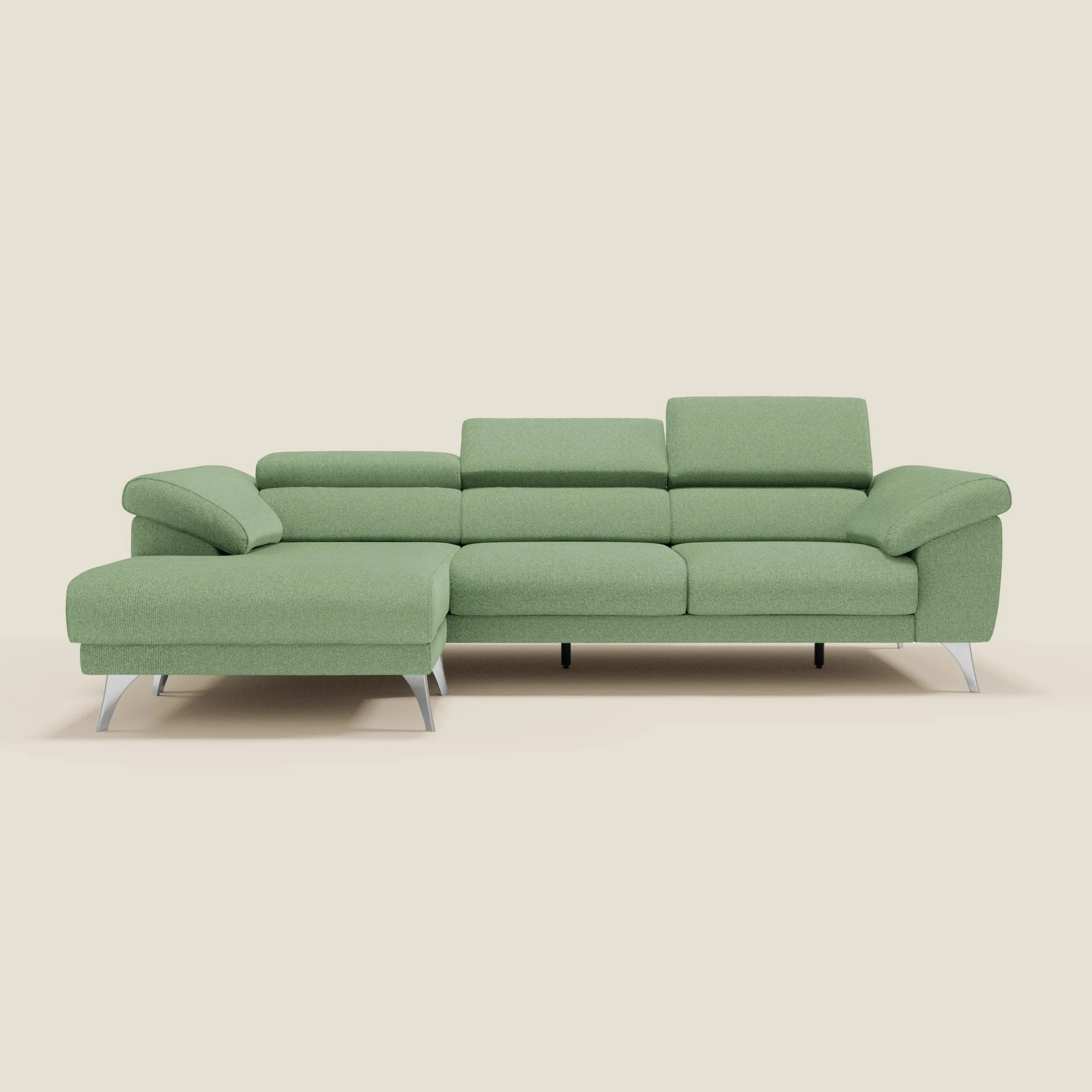 Donatello Canapé d'angle avec assises extensibles accoudoirs avec coffre et têtières en tissu détachable T23 vert menthe - Image 11