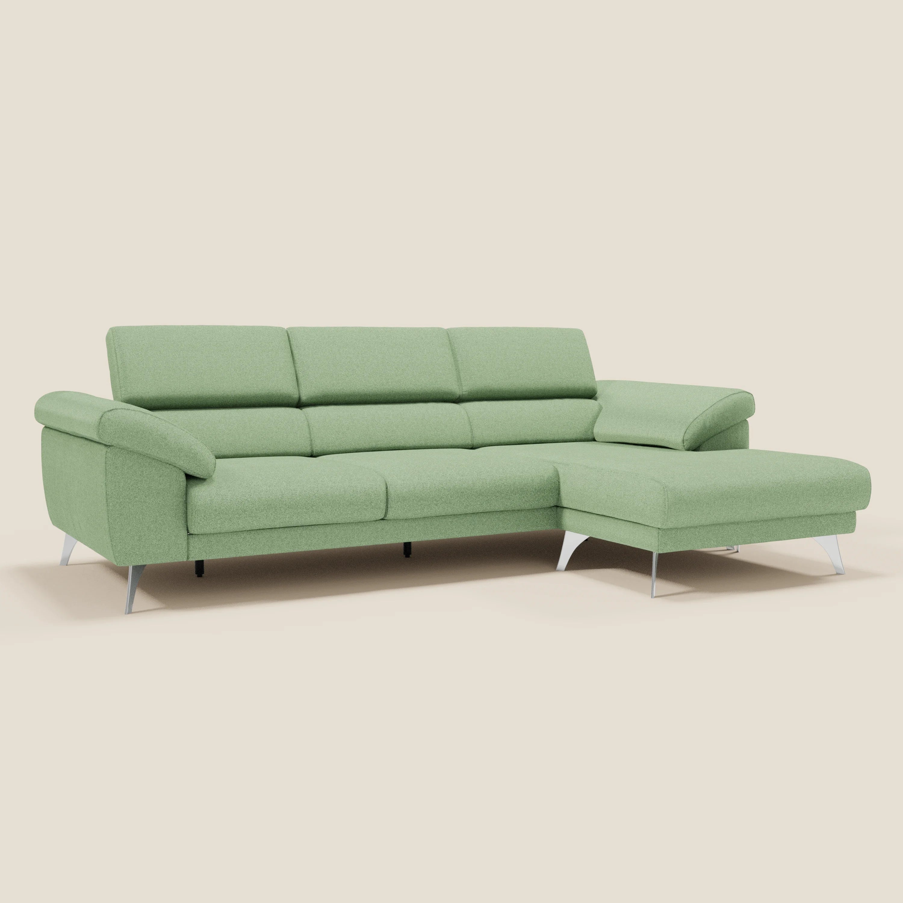 Donatello Canapé d'angle avec assises extensibles accoudoirs avec coffre et têtières en tissu détachable T23 vert menthe - Image 3
