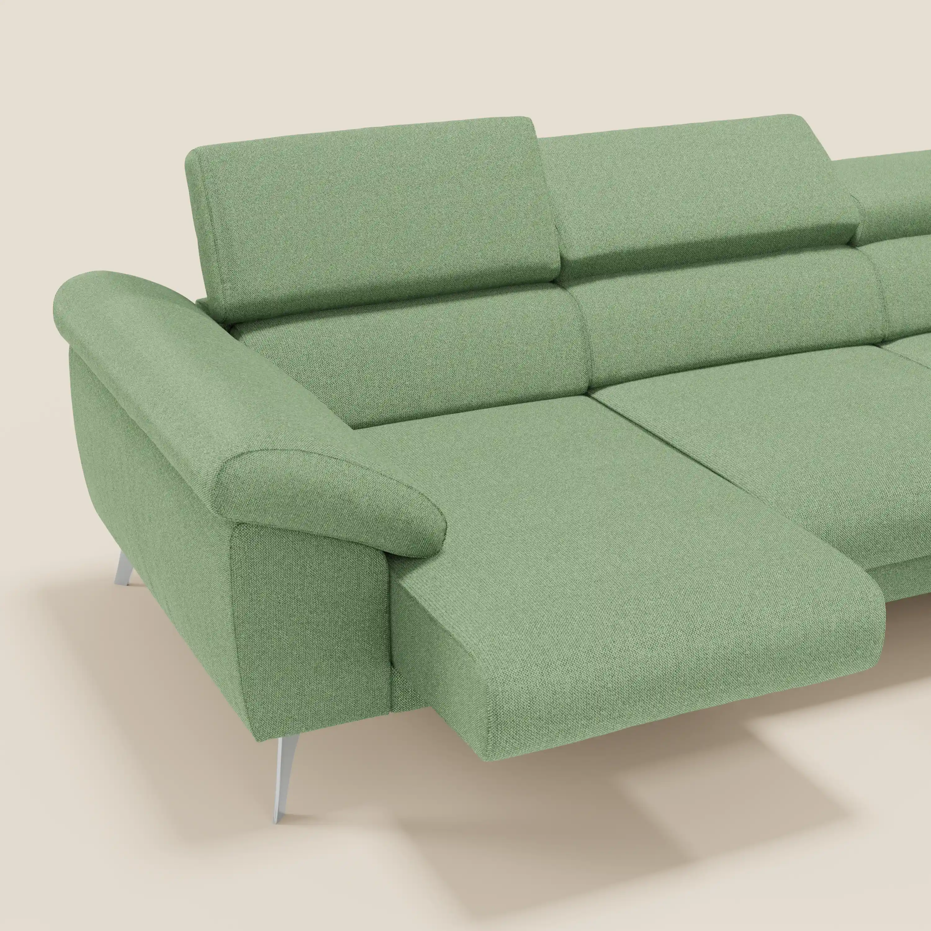 Donatello Canapé d'angle avec assises extensibles accoudoirs avec coffre et têtières en tissu détachable T23 vert menthe - Image 4
