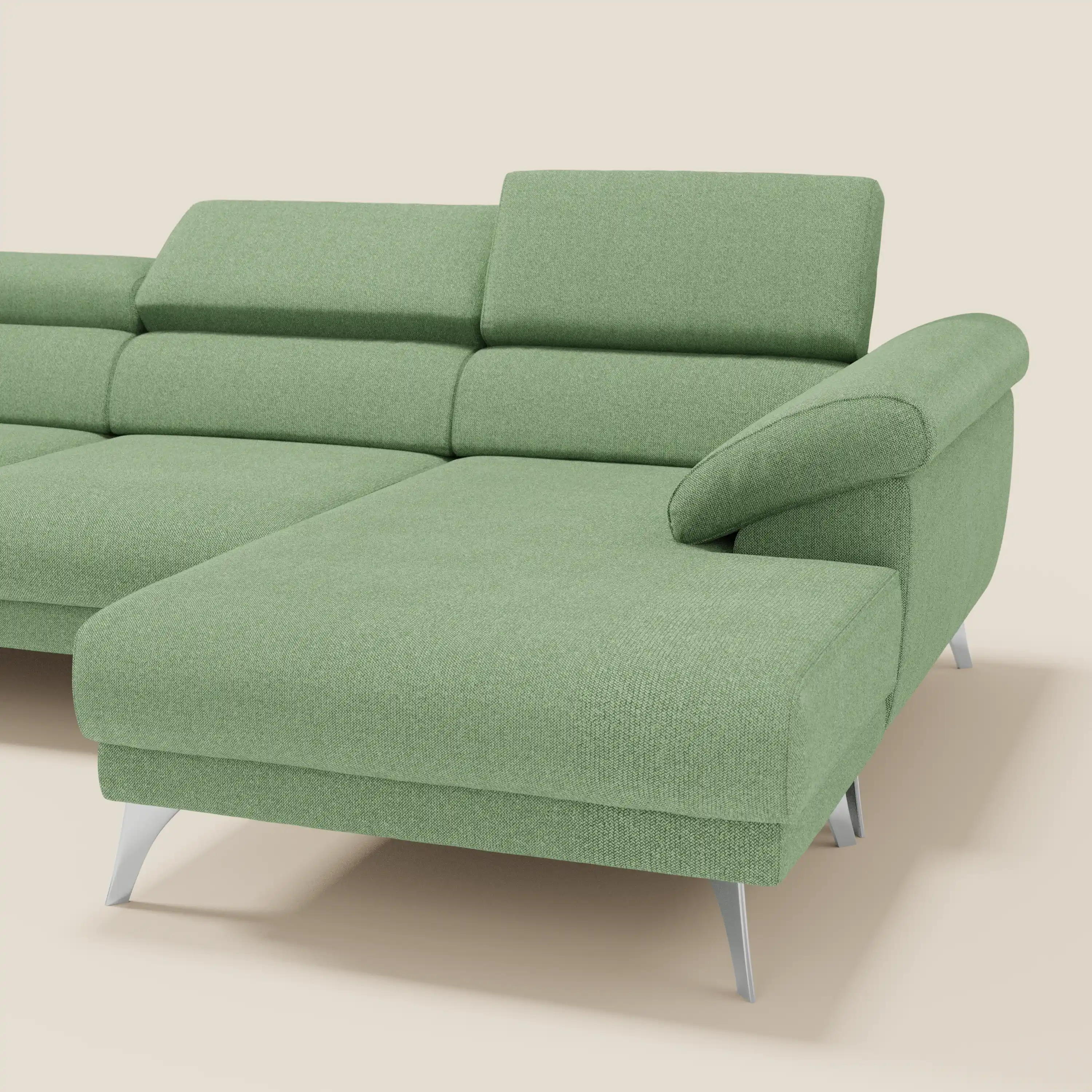 Donatello Canapé d'angle avec assises extensibles accoudoirs avec coffre et têtières en tissu détachable T23 vert menthe - Image 8