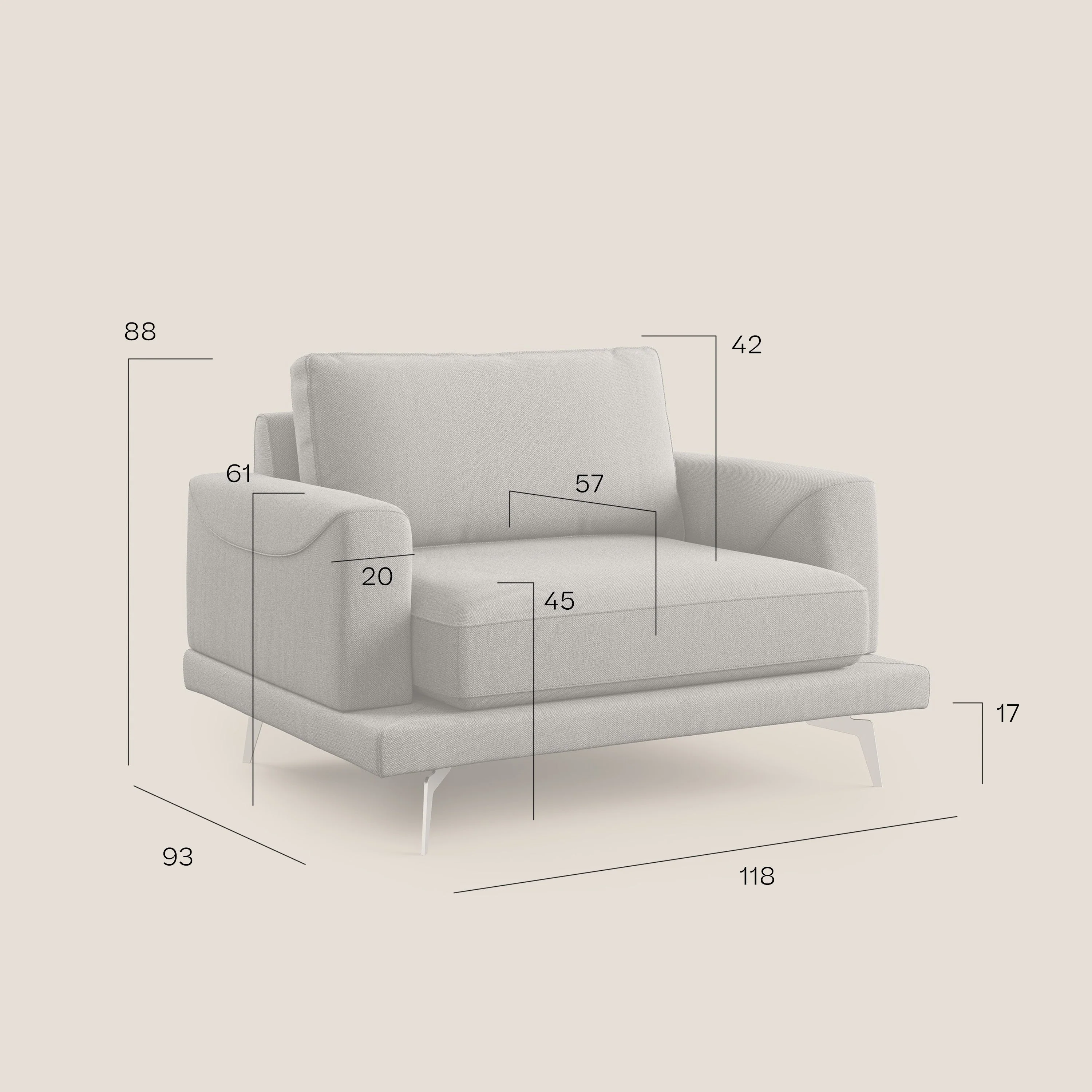 Dorian fauteuil moderne en tissu doux anti-tache T05 crĂšme - Image 9