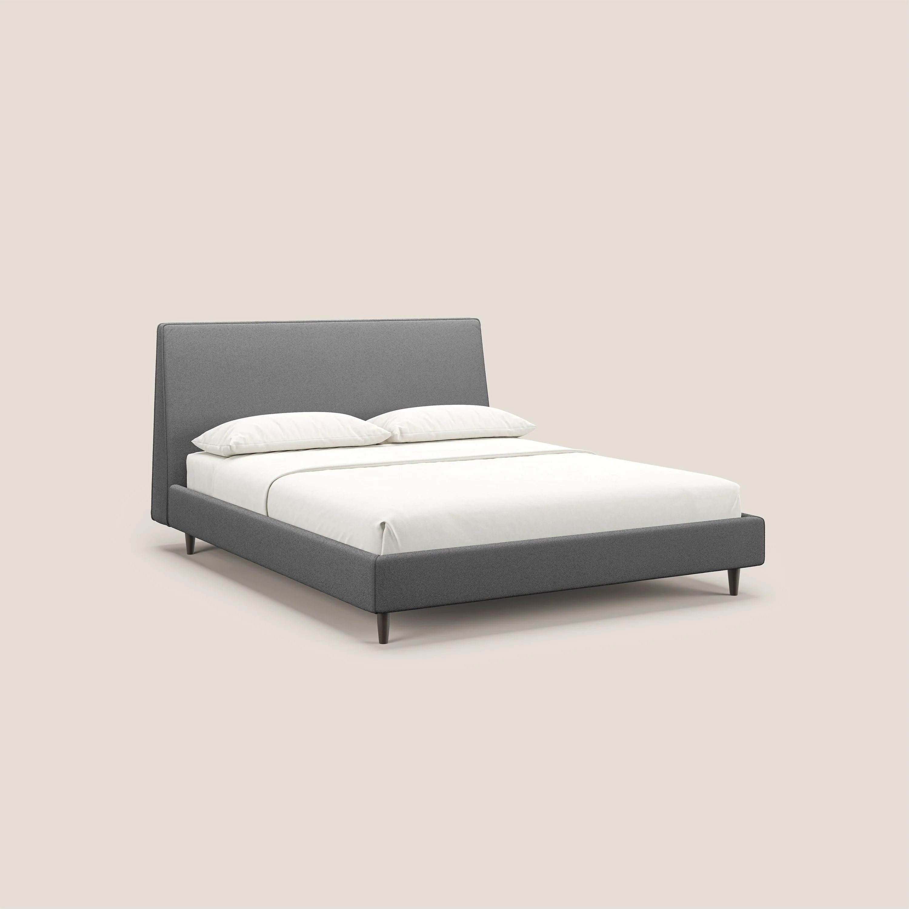 Dorotea lit rembourré avec pieds bois et tissu bouclette douce imperméable T07 anthracite