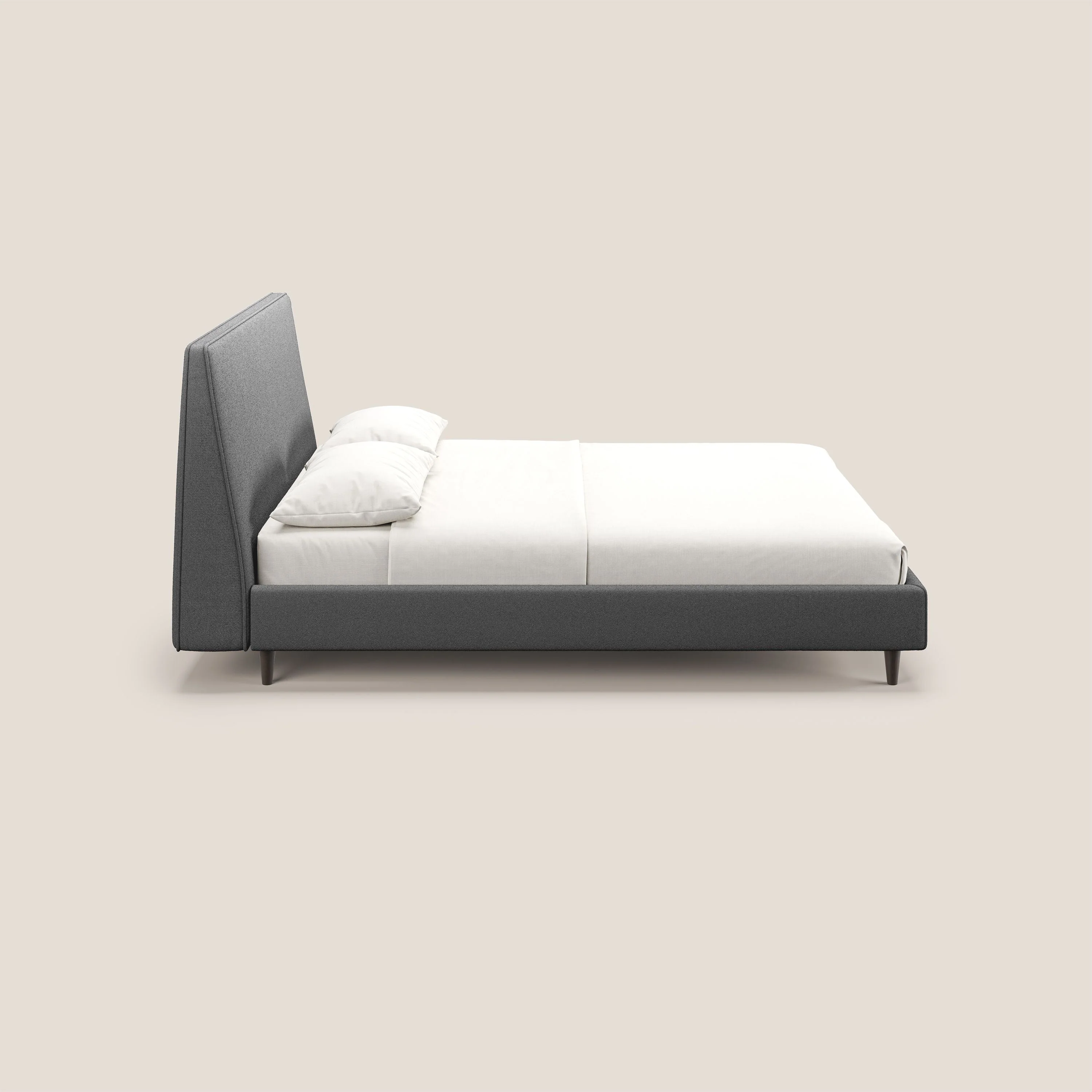 Dorotea lit rembourré avec pieds bois et tissu bouclette douce imperméable T07 anthracite - Image 5