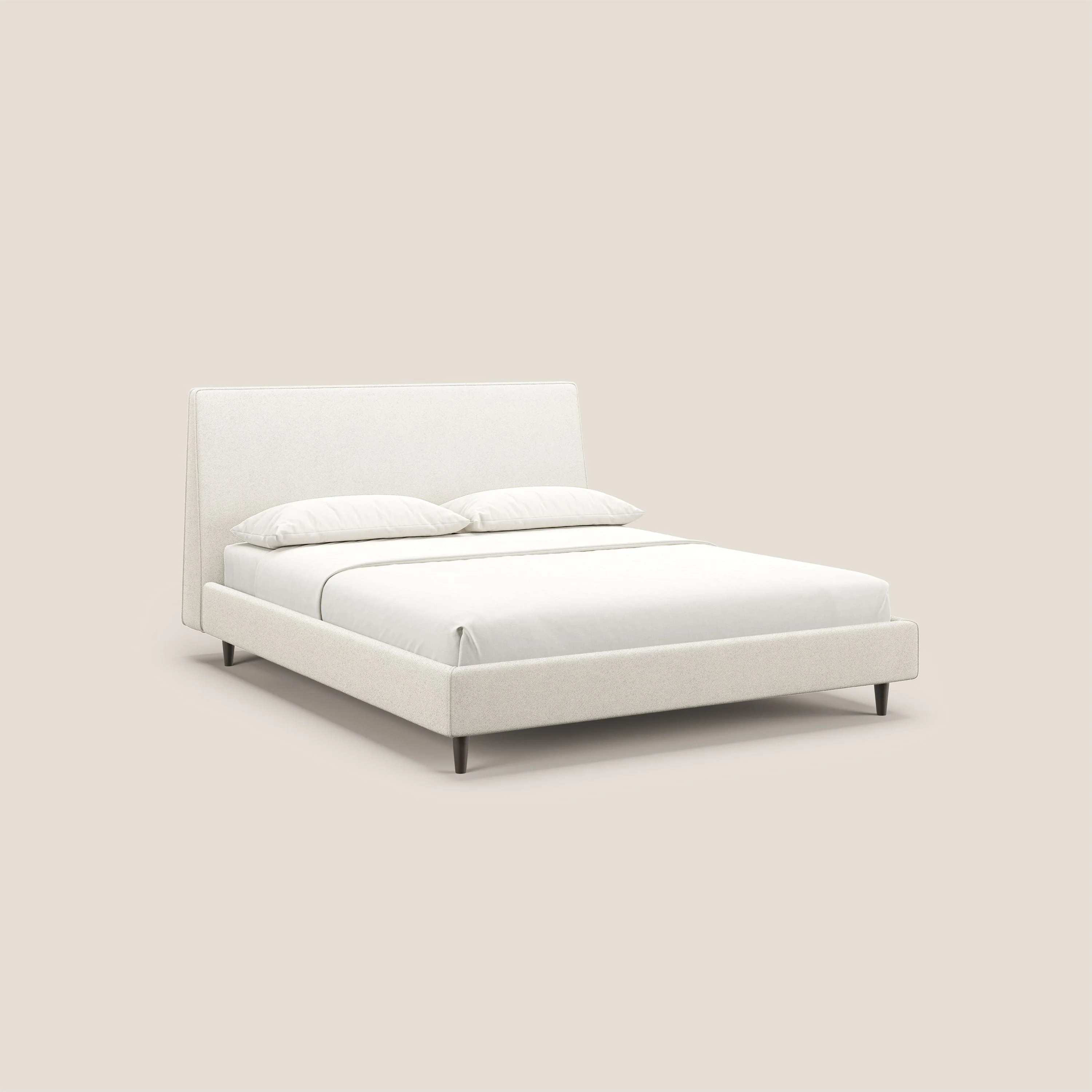 Dorotea lit rembourré avec pieds bois et tissu bouclette douce imperméable T07 blanc