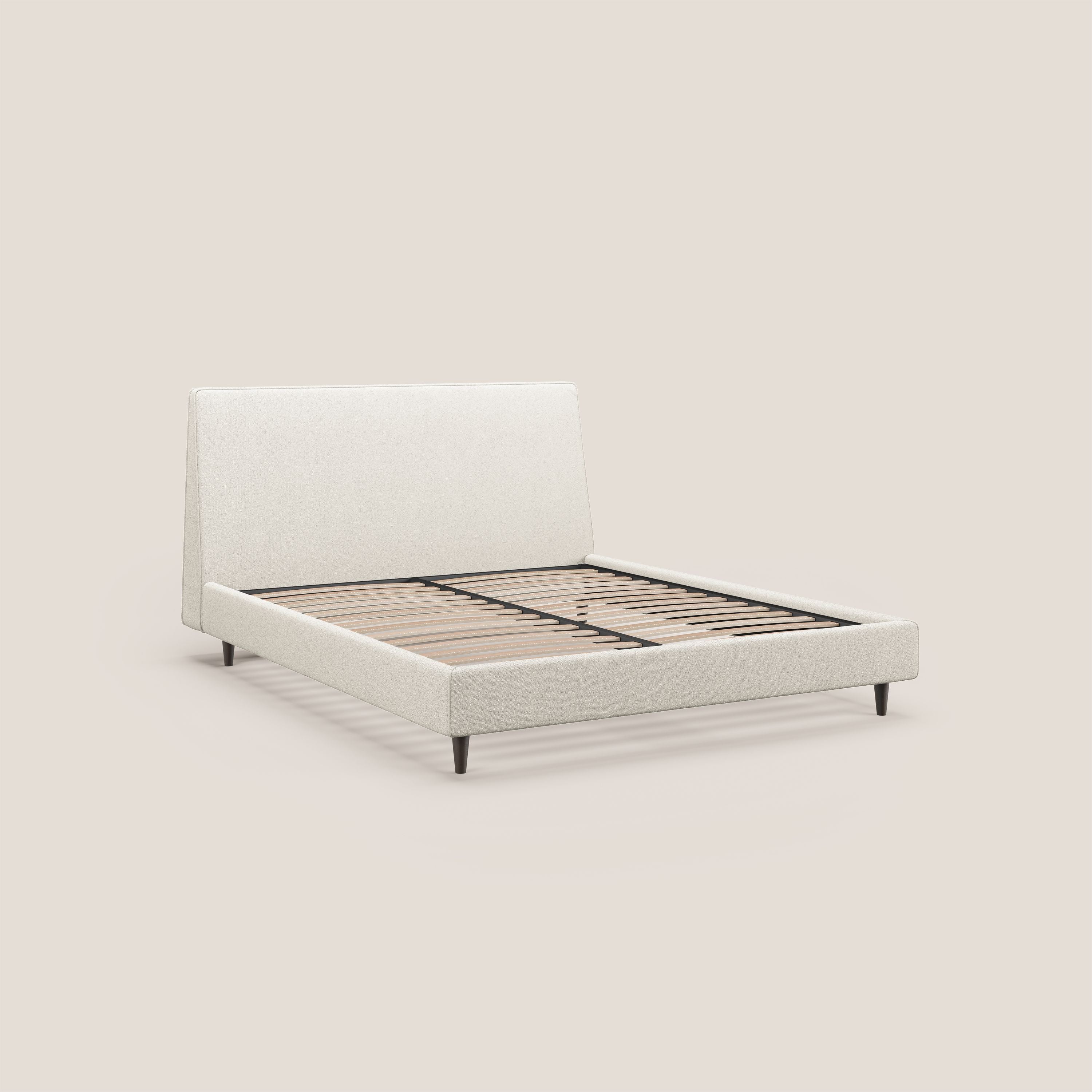 Dorotea lit rembourré avec pieds bois et tissu bouclette douce imperméable T07 blanc - Image 4