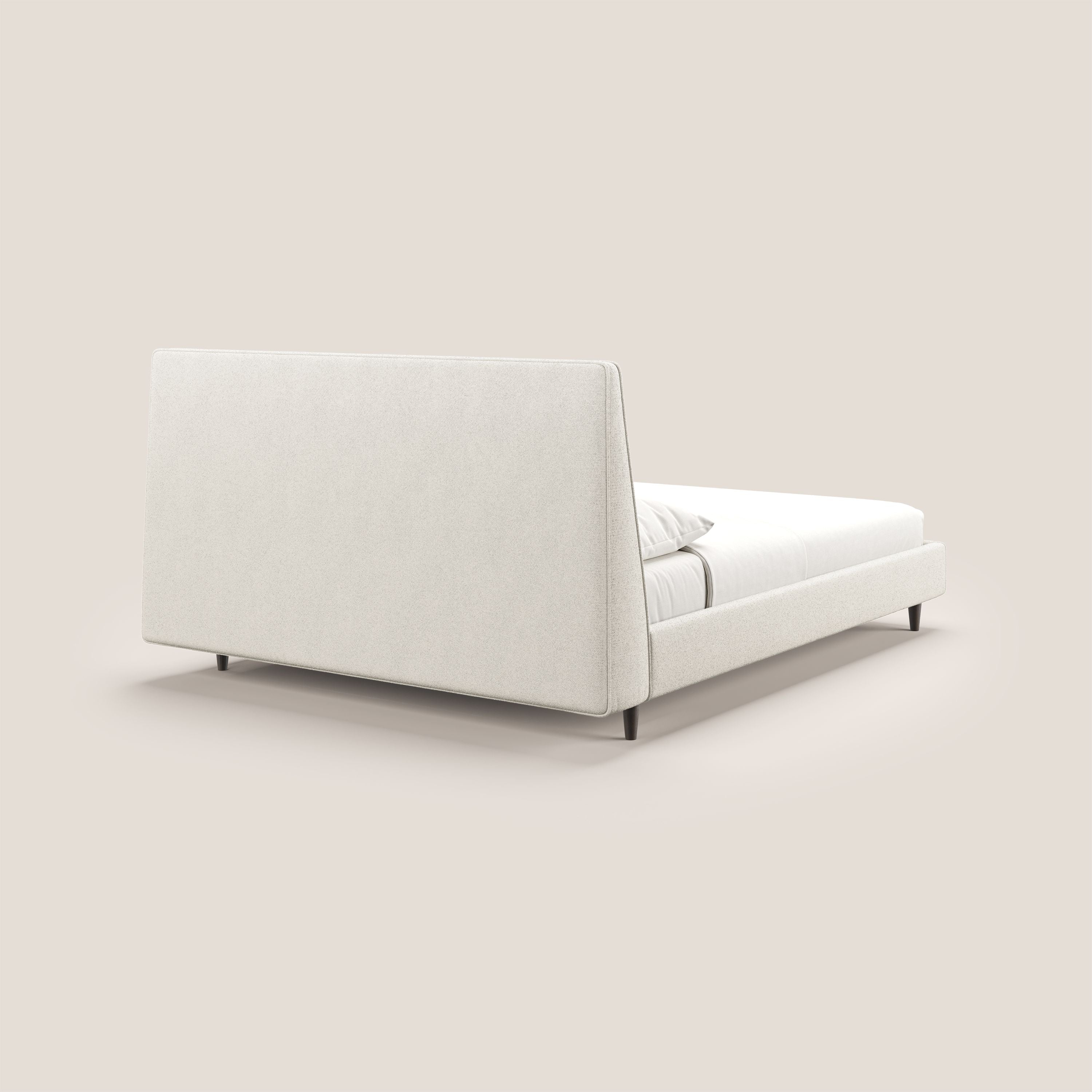 Dorotea lit rembourré avec pieds bois et tissu bouclette douce imperméable T07 blanc - Image 6
