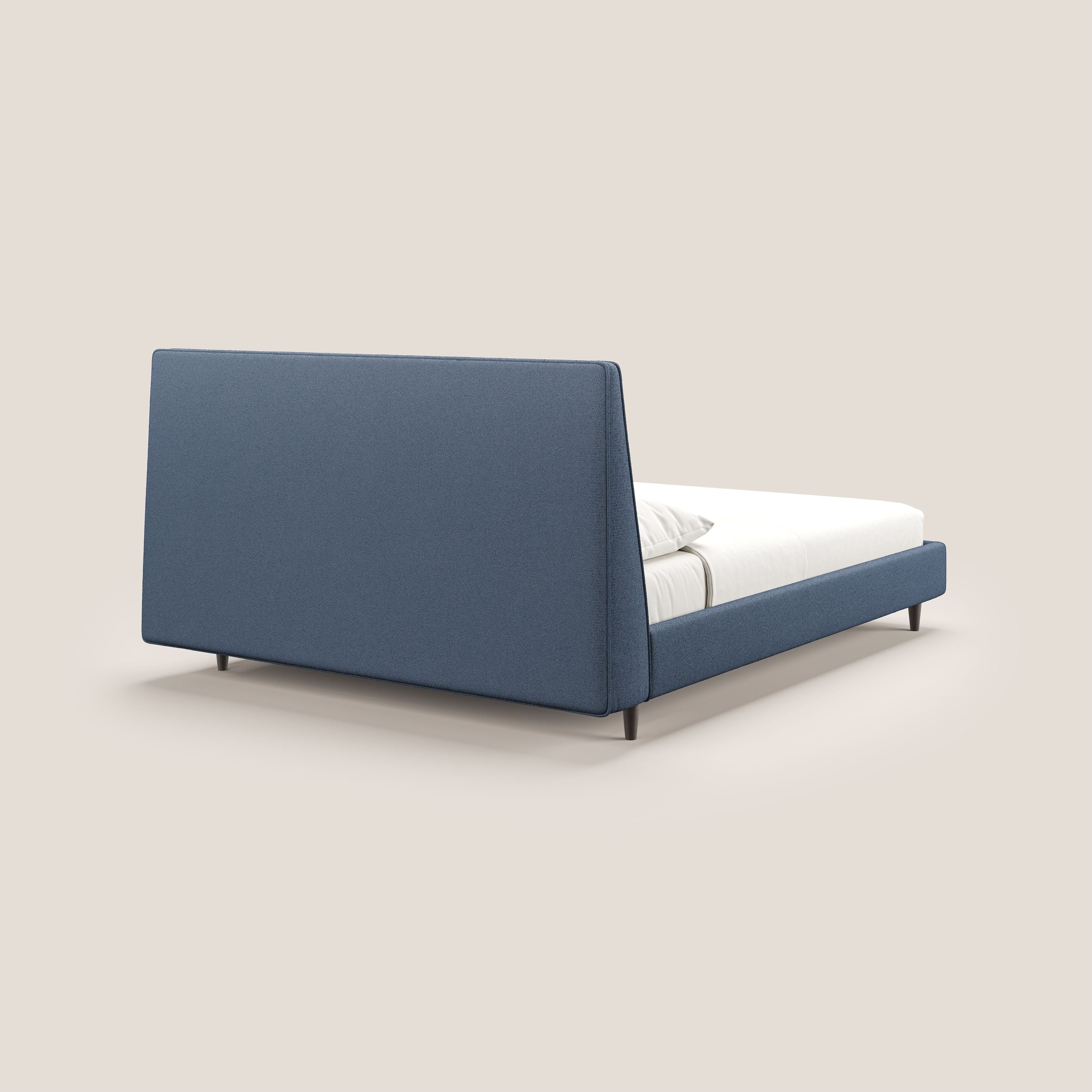 Dorotea lit rembourré avec pieds bois et tissu bouclette douce imperméable T07 bleu - Image 4