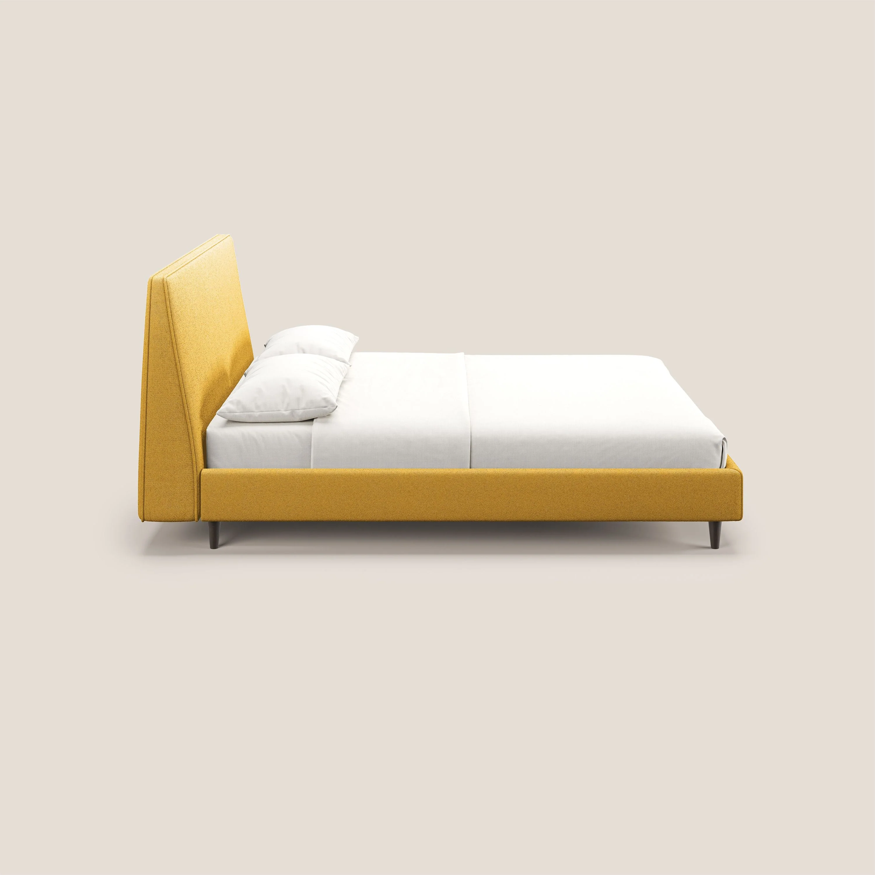 Dorotea lit rembourré avec pieds bois et tissu bouclette douce imperméable T07 jaune - Image 5
