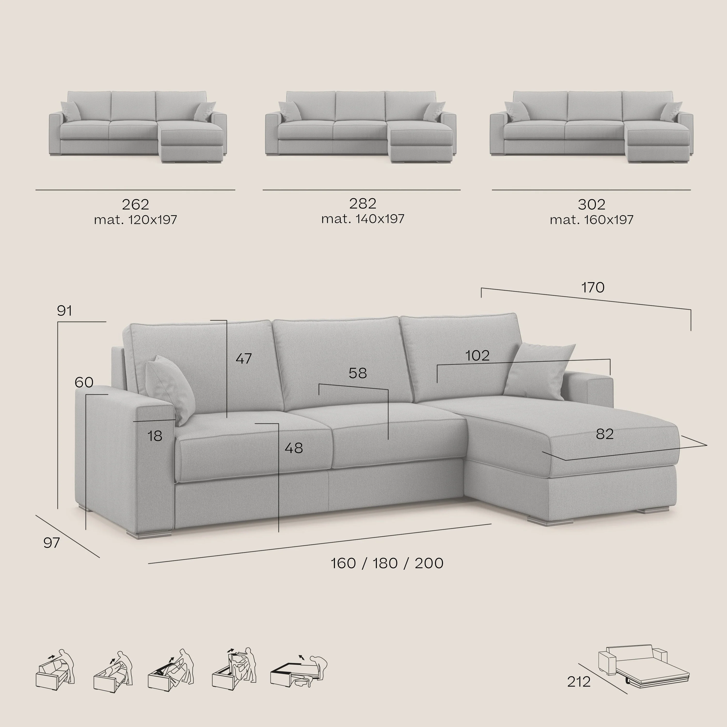 Dream Canapé convertible d'angle en tissu détachable T05 gris - Image 12