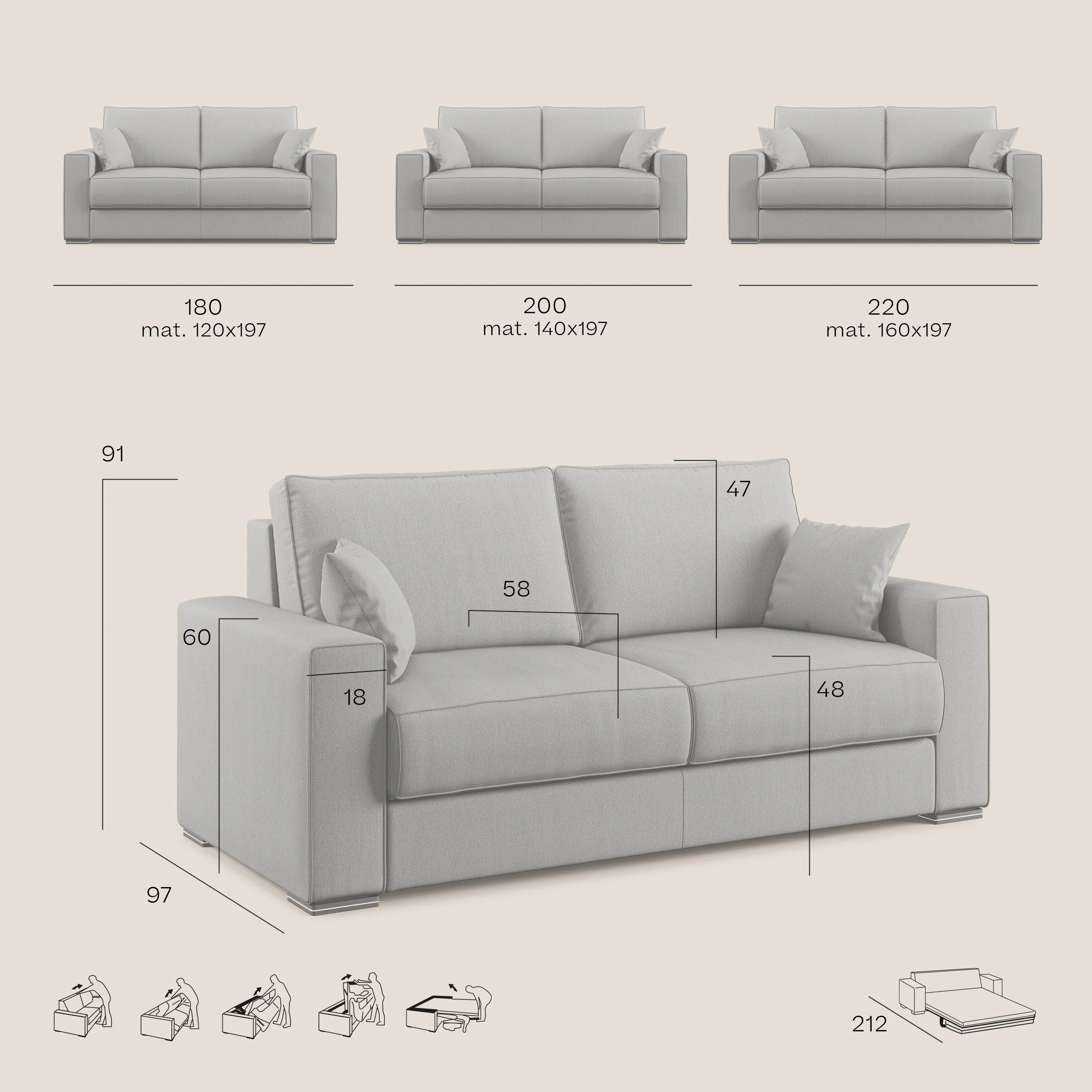 Dream canapé-lit convertible avec coussins doux en tissu détachable T05 gris - Image 10