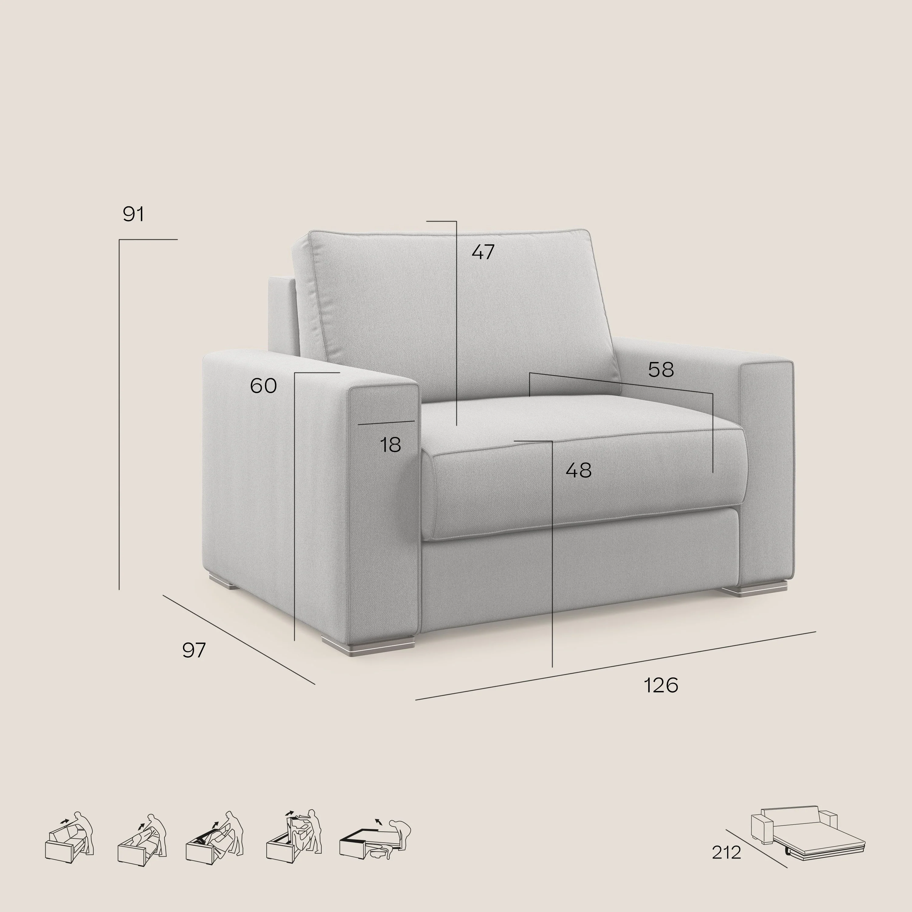 Dream fauteuil convertible en tissu détachable T05 jaune - Image 9