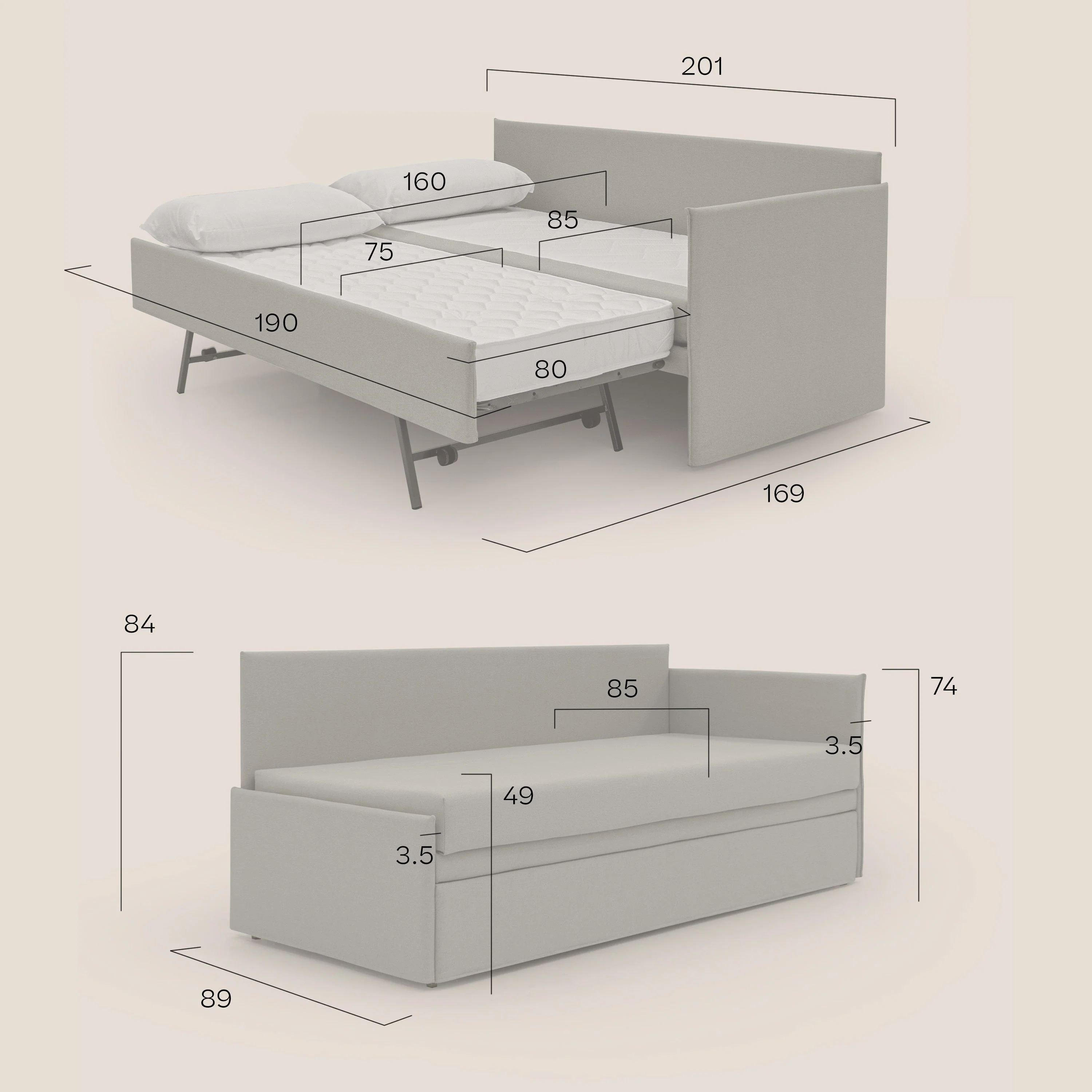 Durini Canapé duplex avec lits jumeaux et tissu effet coton imperméable T13 anthracite - Image 10