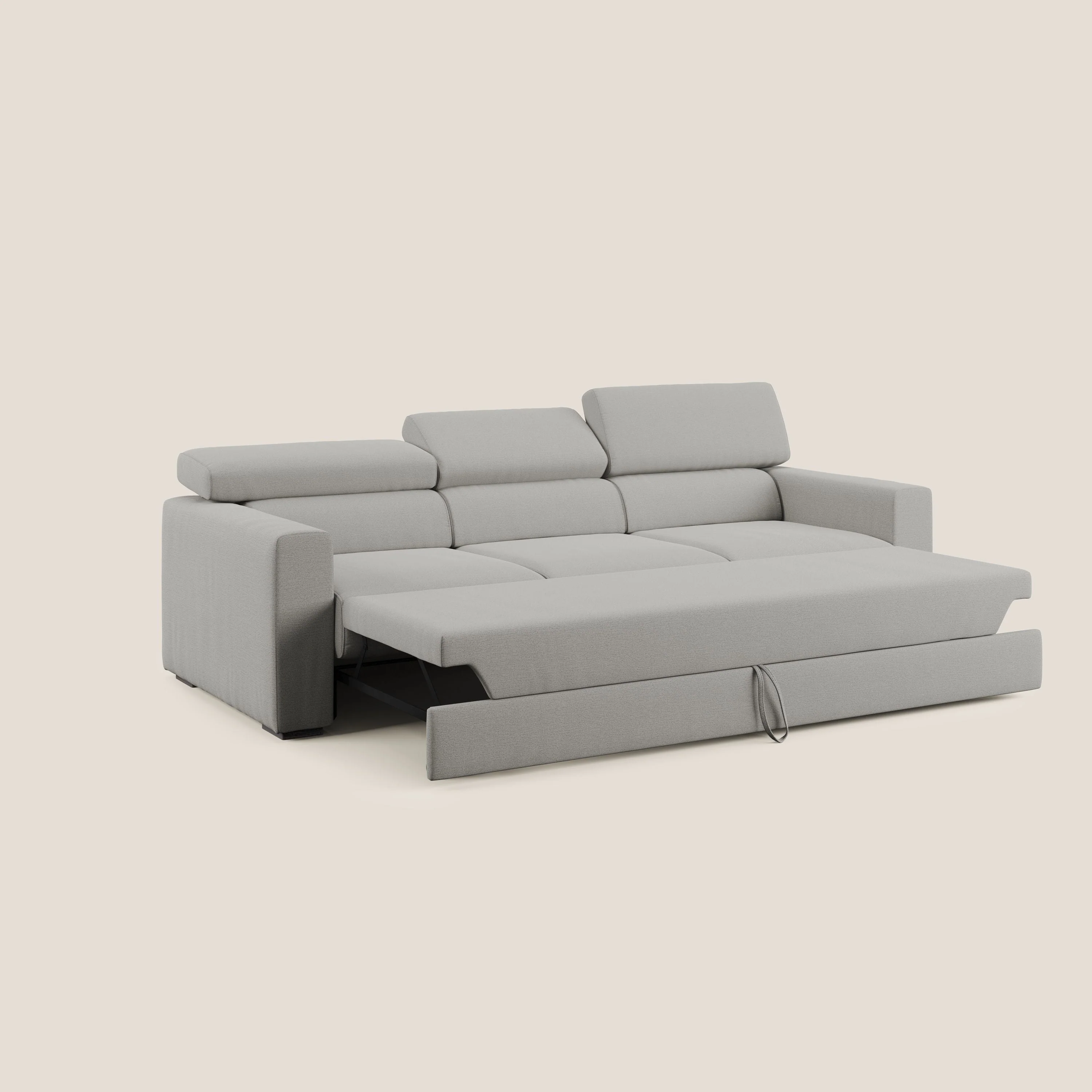 Dylan canapé avec pouf extractible à 3 assises en tissu flamme effet coton impermeabile T19 beige - Image 2