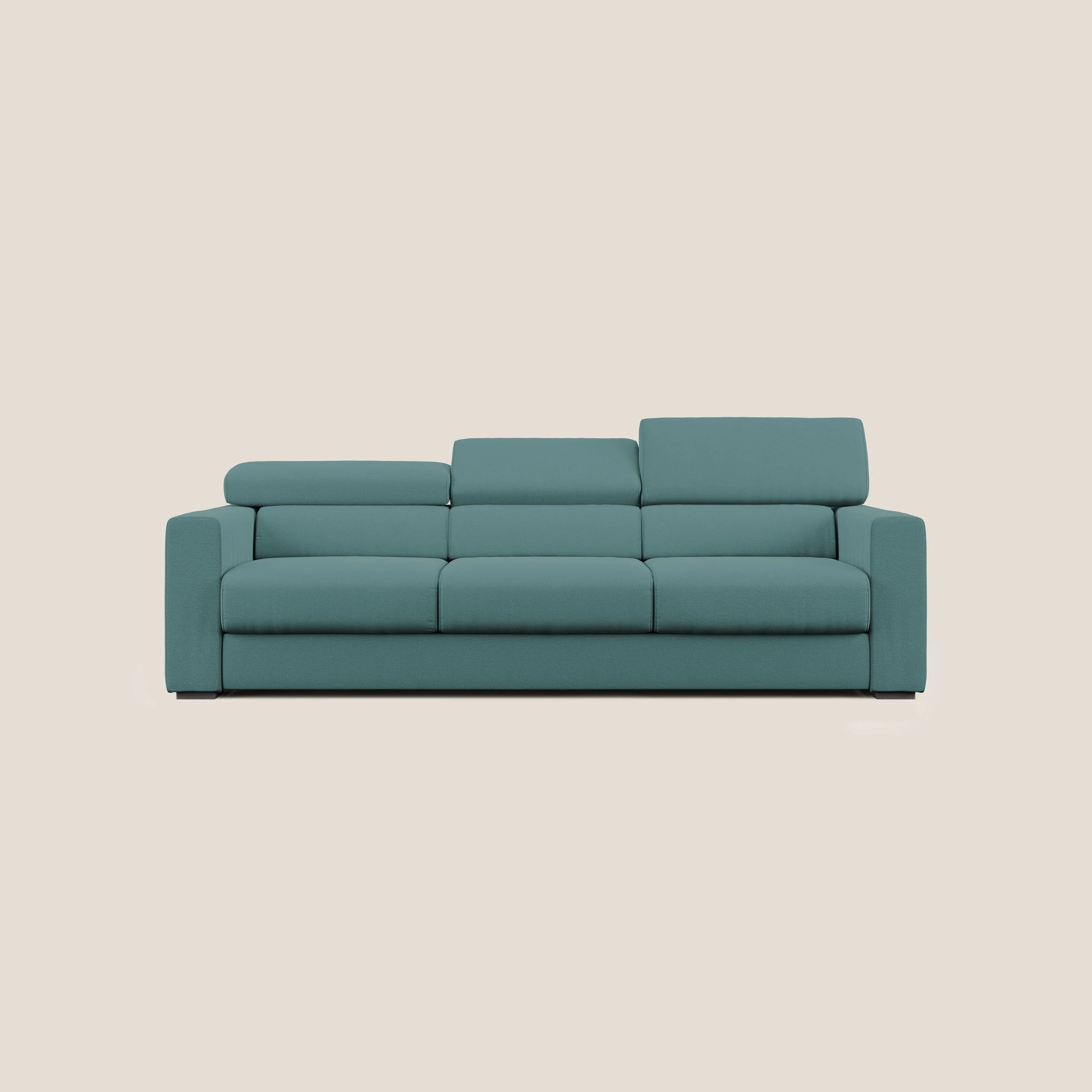 Dylan canapé avec pouf extractible à 3 assises en tissu flamme effet coton impermeabile T19 bleu canard