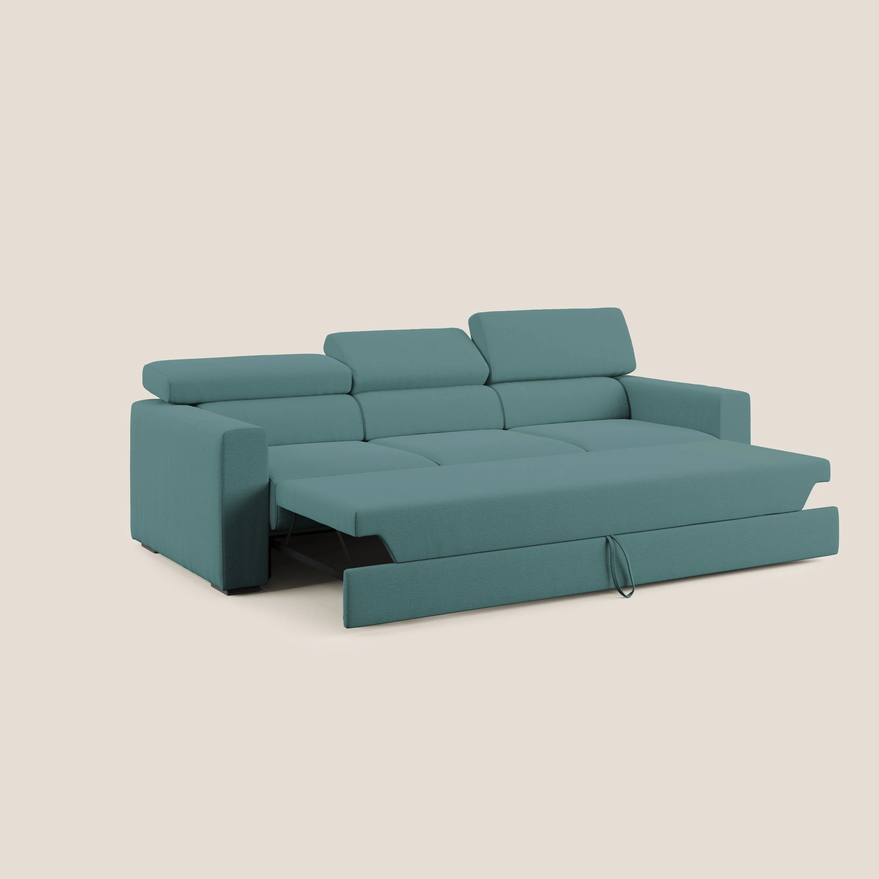 Dylan canapé avec pouf extractible à 3 assises en tissu flamme effet coton impermeabile T19 bleu canard - Image 2