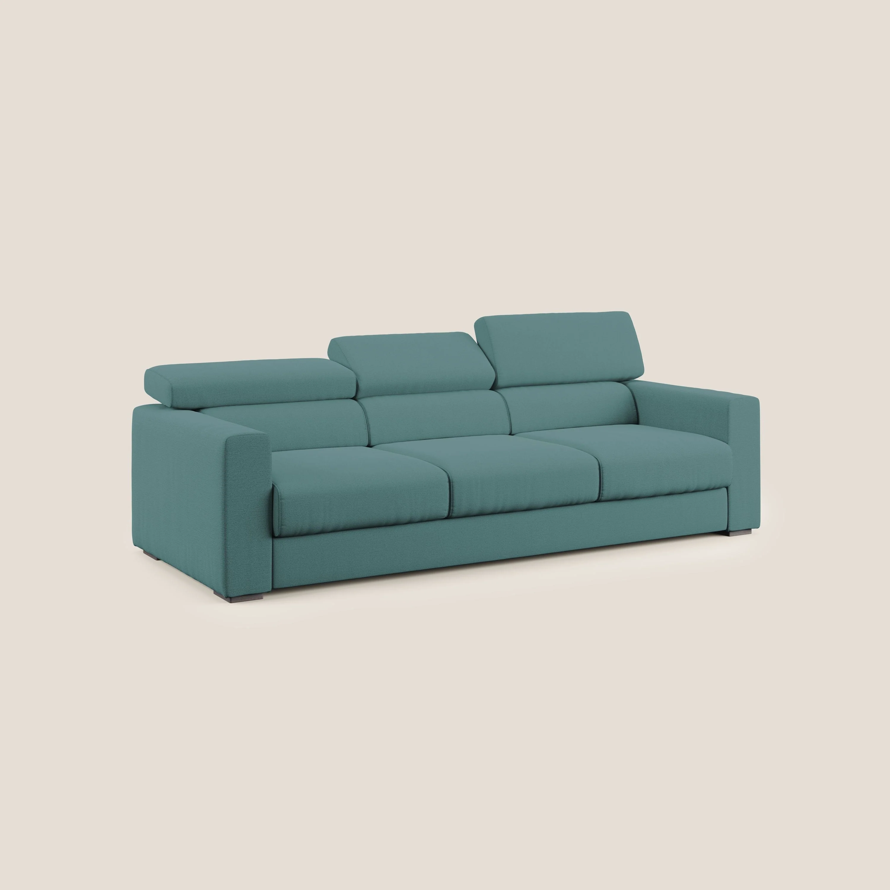 Dylan canapé avec pouf extractible à 3 assises en tissu flamme effet coton impermeabile T19 bleu canard - Image 3