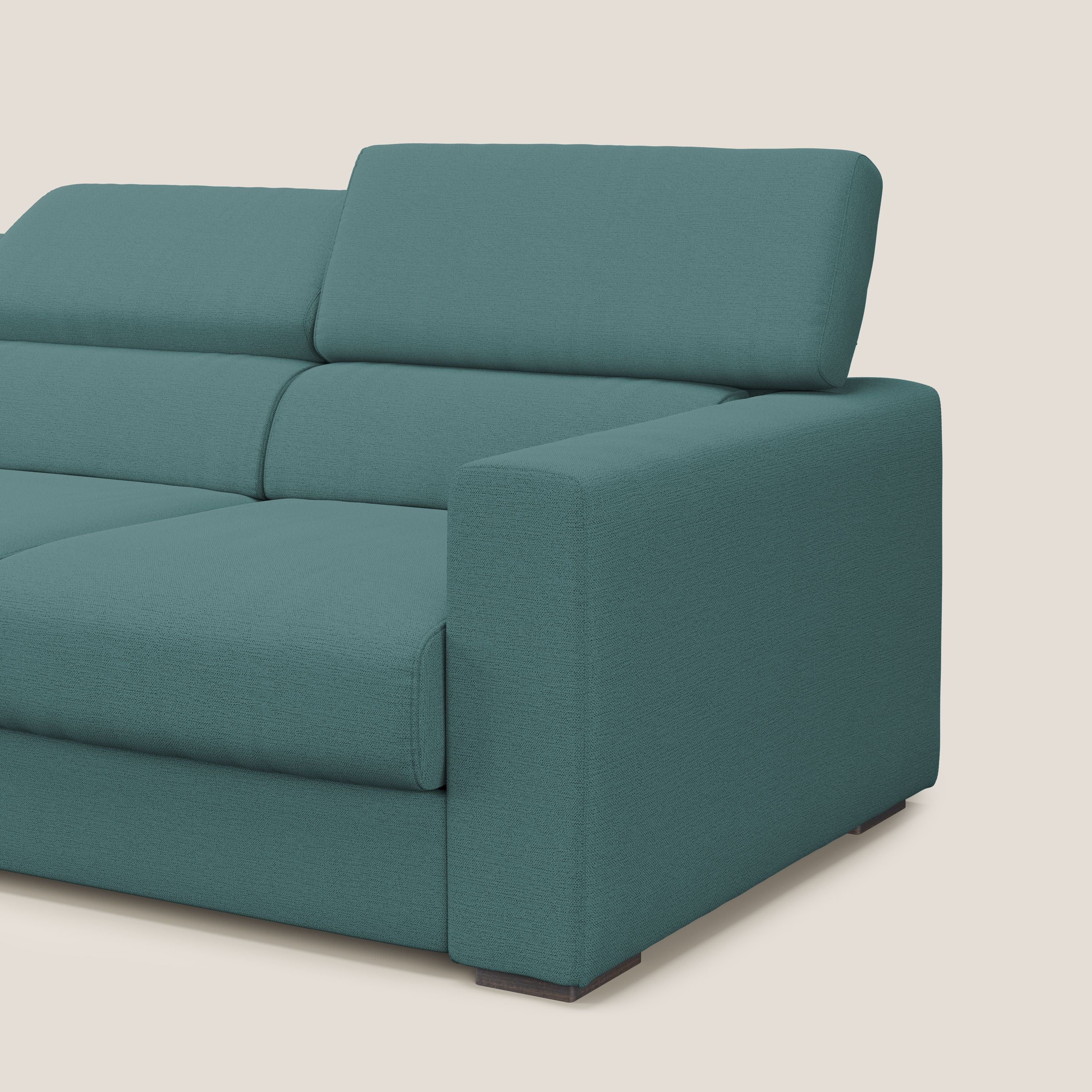 Dylan canapé avec pouf extractible à 3 assises en tissu flamme effet coton impermeabile T19 bleu canard - Image 8