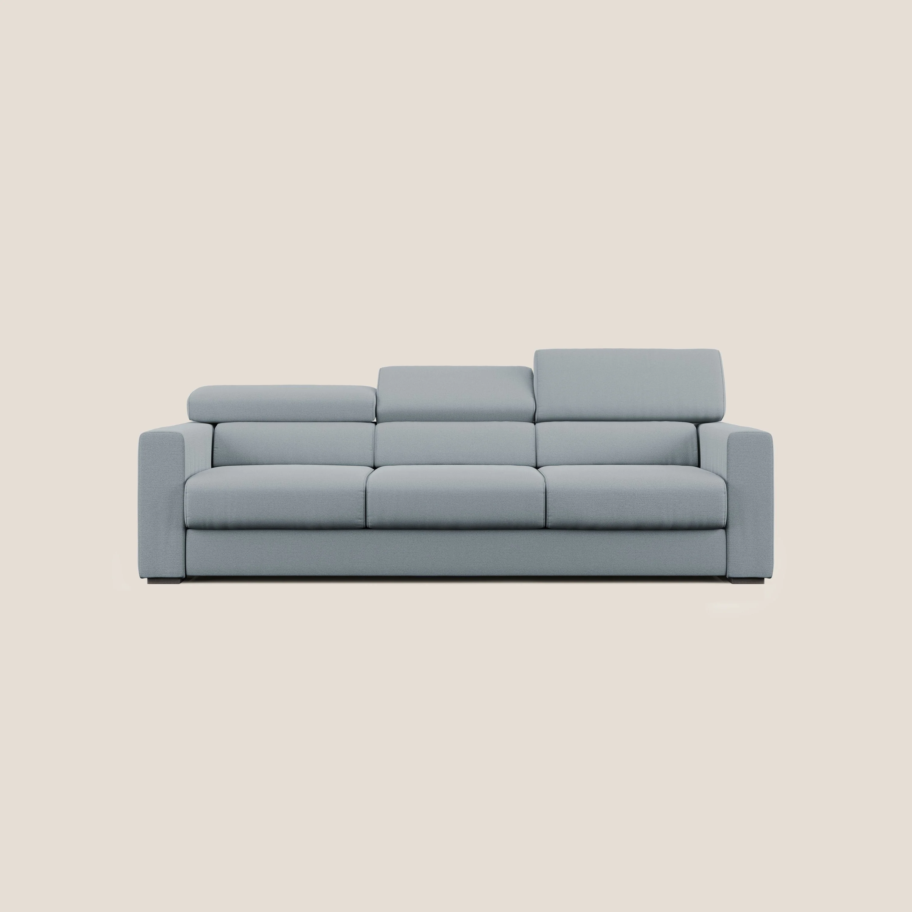 Dylan canapé avec pouf extractible à 3 assises en tissu flamme effet coton impermeabile T19 bleu gris