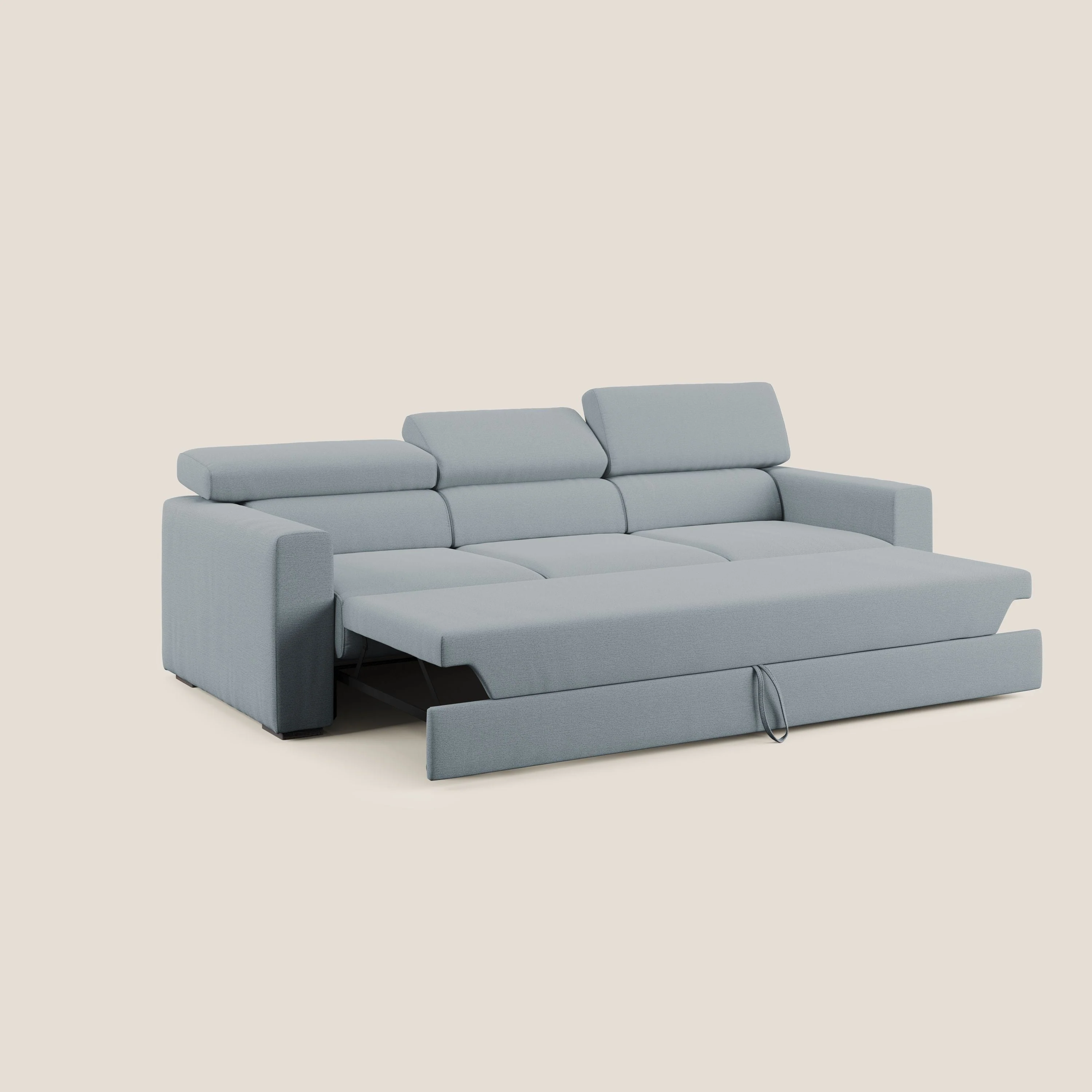 Dylan canapé avec pouf extractible à 3 assises en tissu flamme effet coton impermeabile T19 bleu gris - Image 2