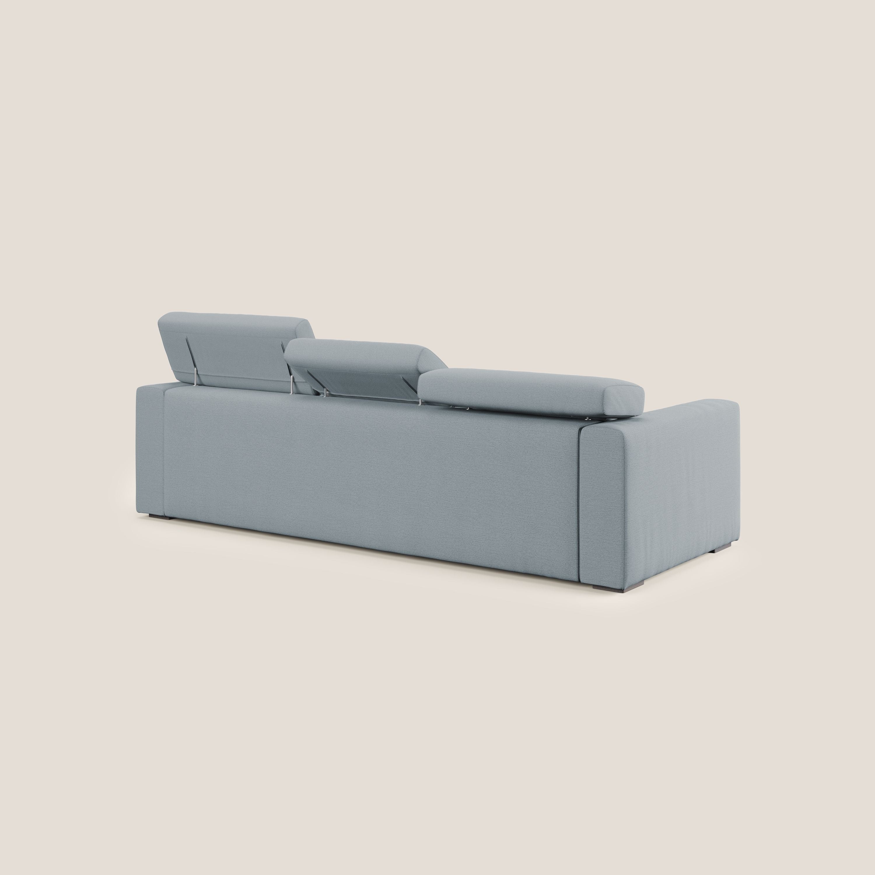 Dylan canapé avec pouf extractible à 3 assises en tissu flamme effet coton impermeabile T19 bleu gris - Image 5