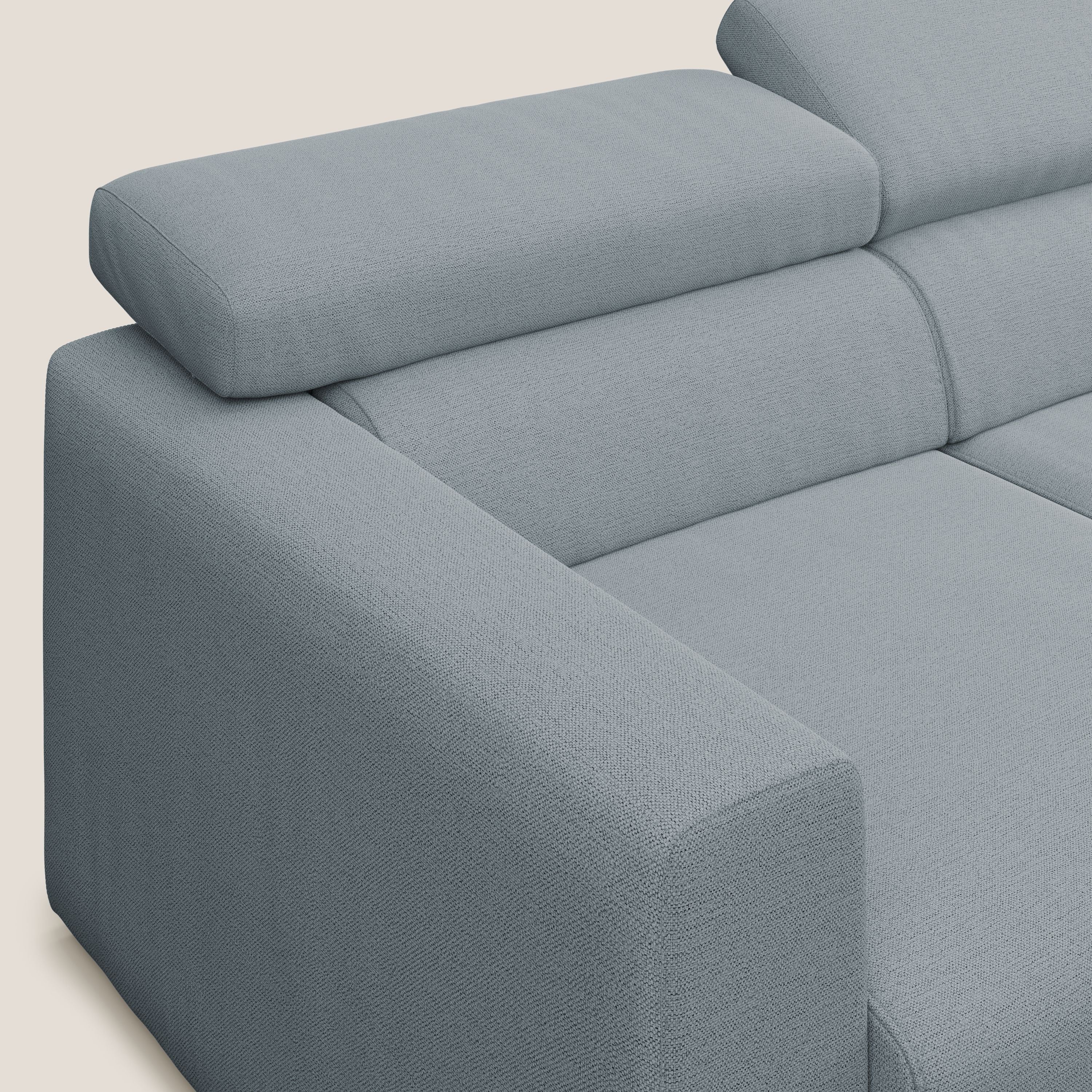 Dylan canapé avec pouf extractible à 3 assises en tissu flamme effet coton impermeabile T19 bleu gris - Image 6