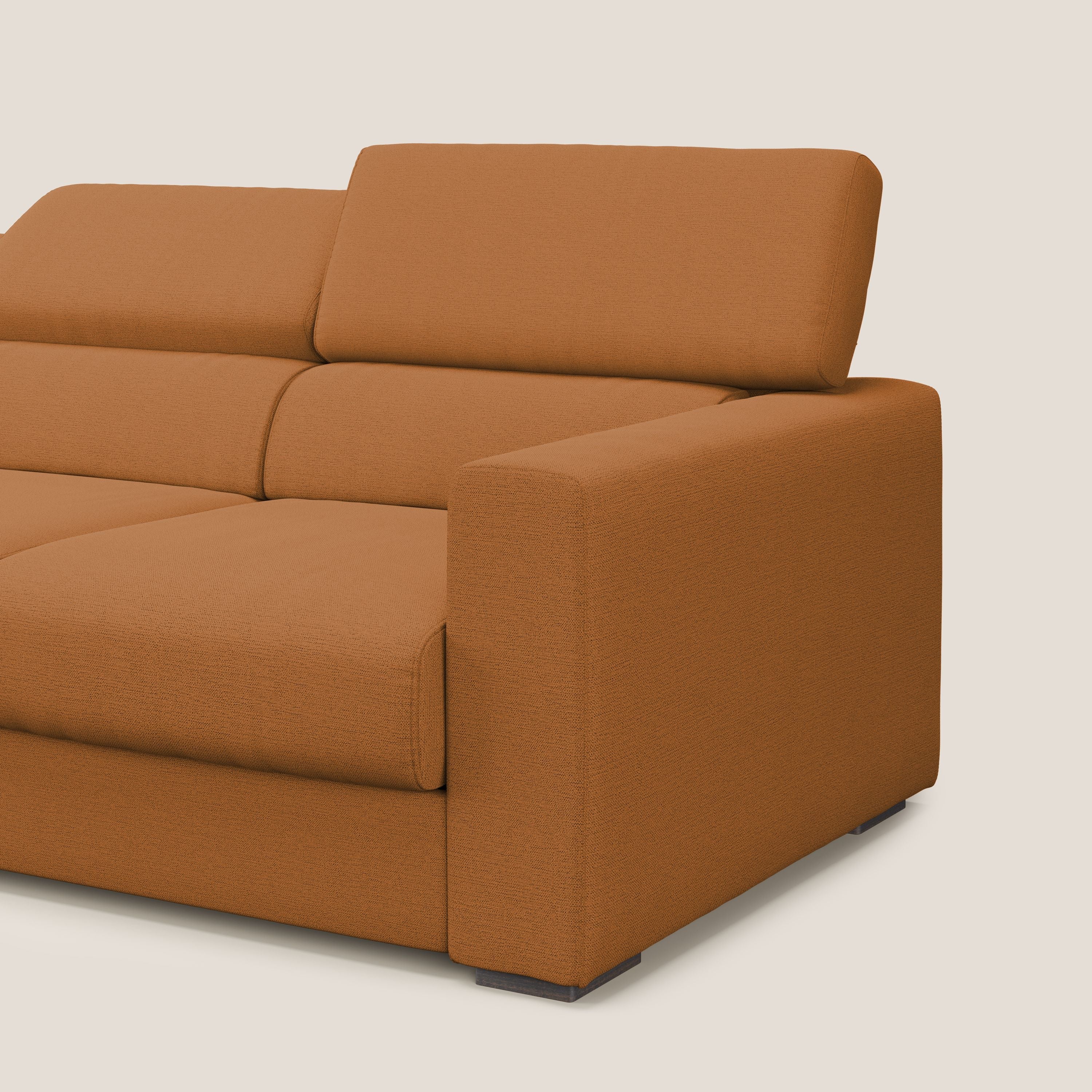 Dylan canapé avec pouf extractible à 3 assises en tissu flamme effet coton impermeabile T19 orange - Image 8