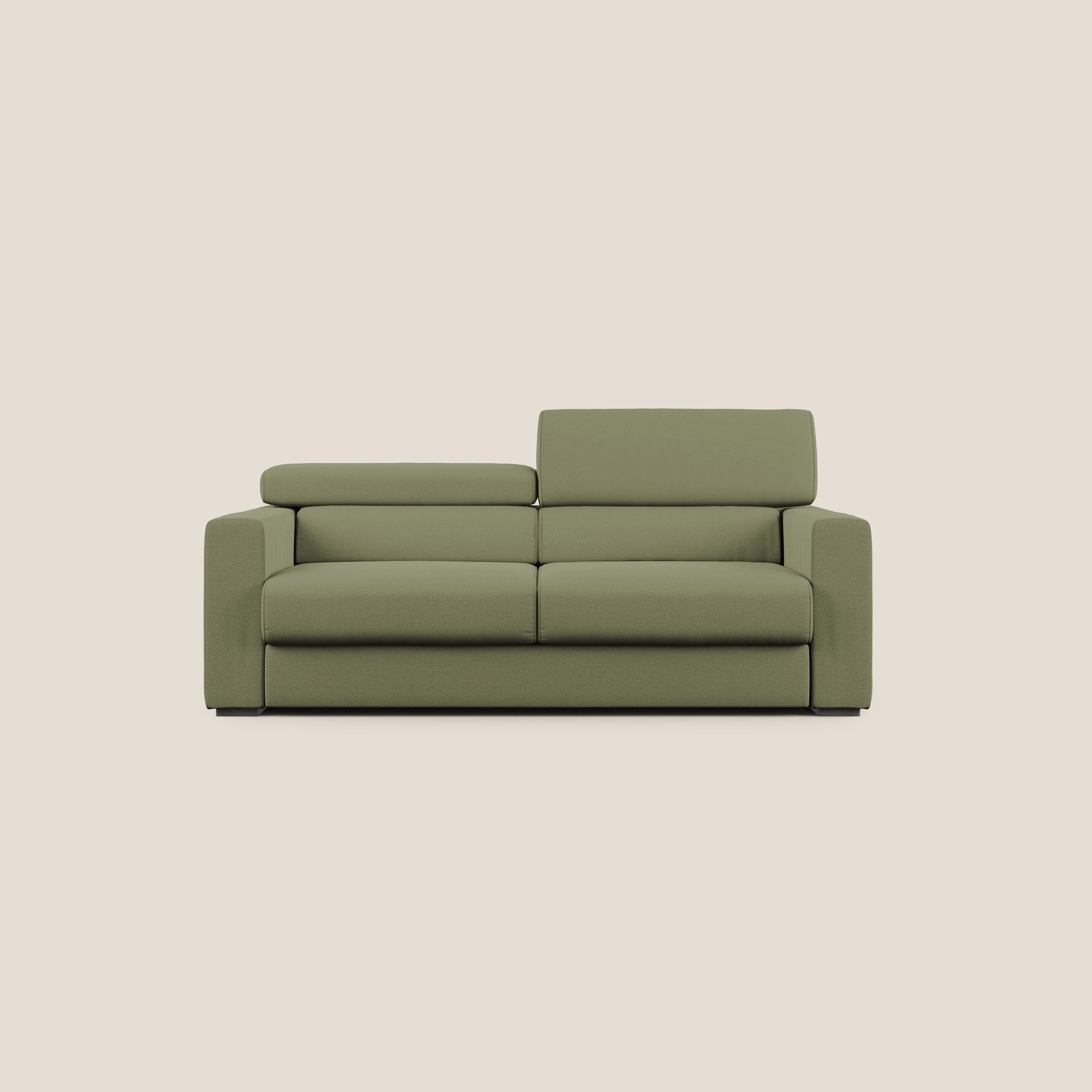 Dylan canapé avec pouf extractible en tissu flamme effet coton impermeabile T19 vert