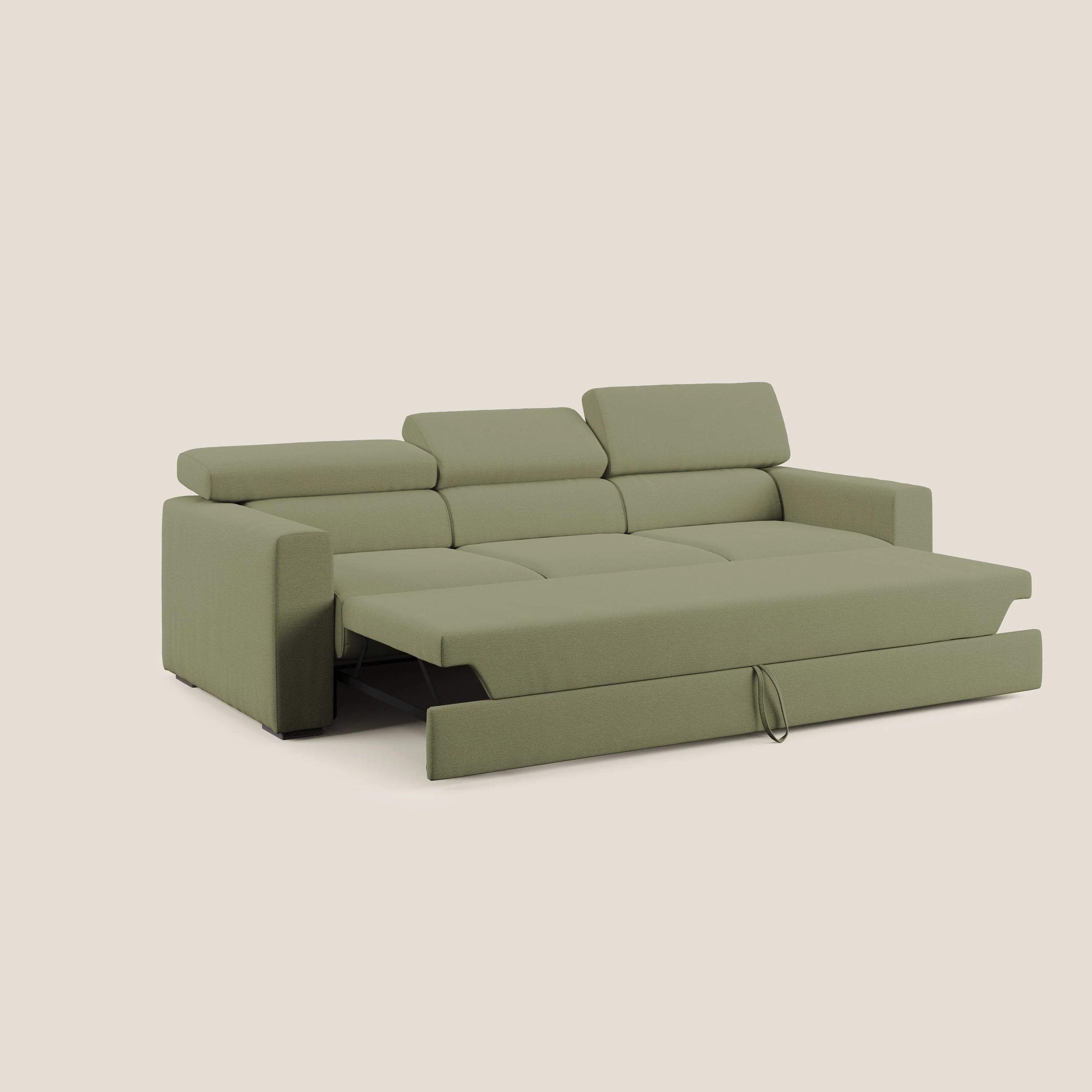 Dylan canapé avec pouf extractible à 3 assises en tissu flamme effet coton impermeabile T19 vert - Image 2