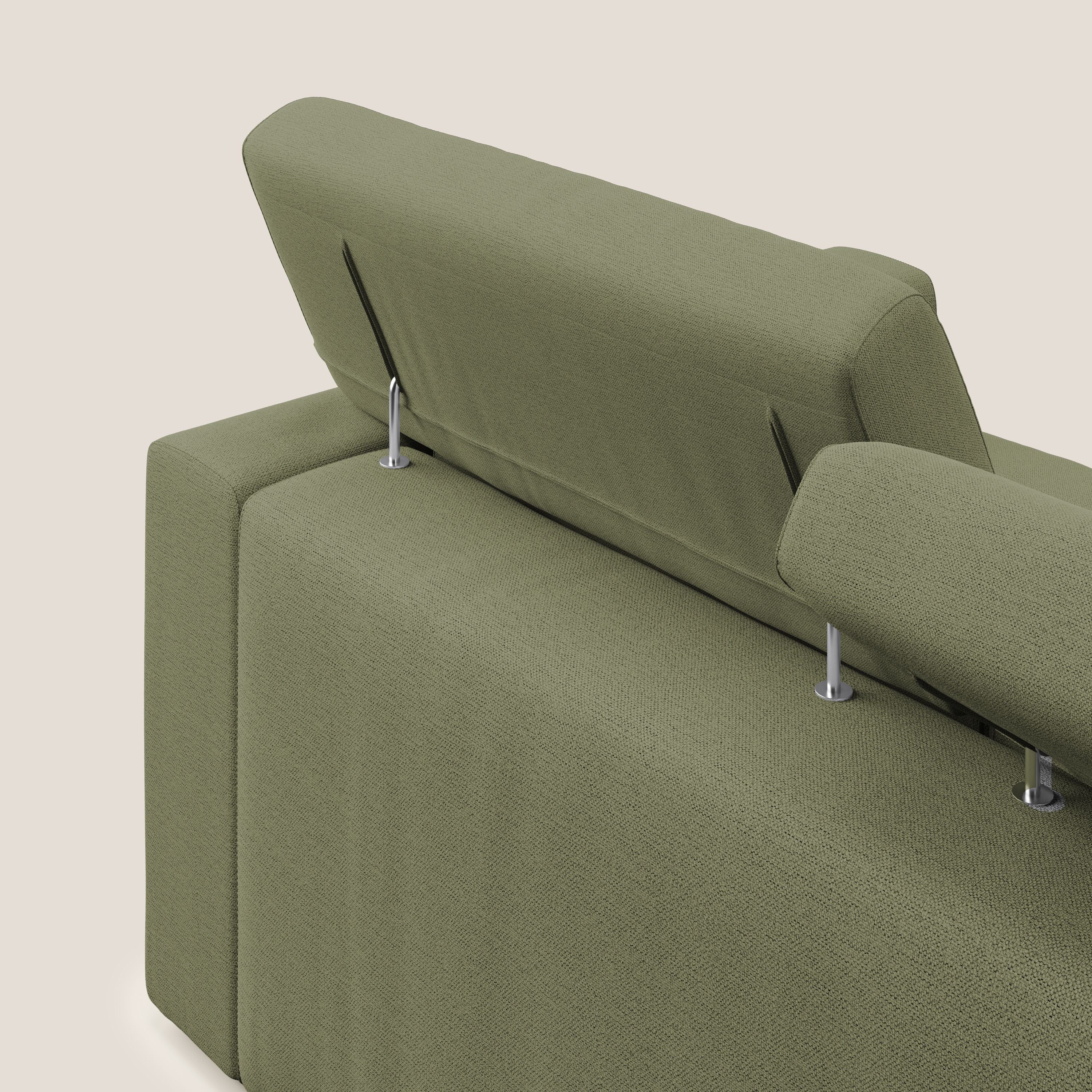 Dylan canapé avec pouf extractible à 3 assises en tissu flamme effet coton impermeabile T19 vert - Image 7