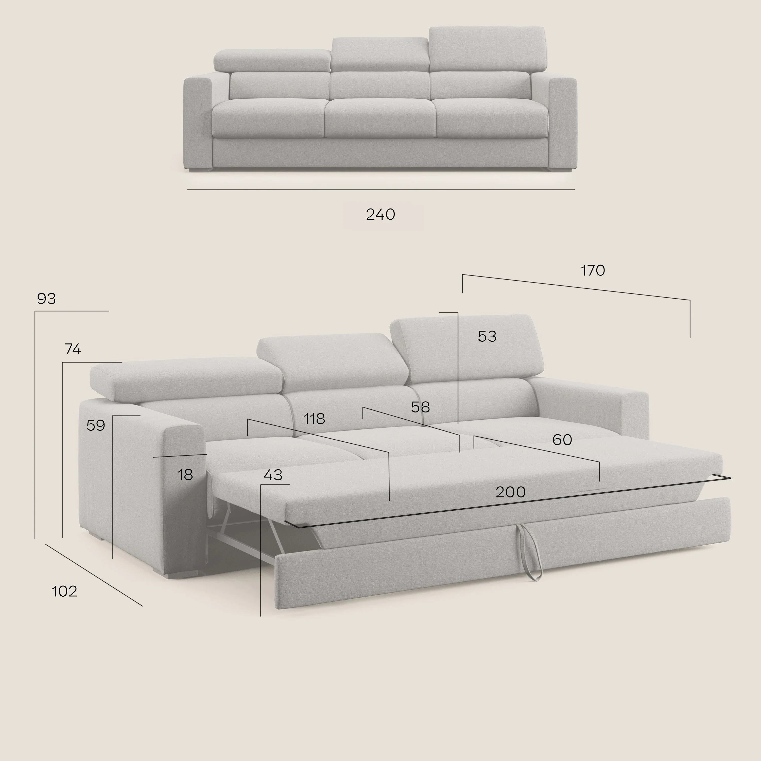 Dylan canapé avec pouf extractible à 3 assises en tissu effet coton imperméable T13 anthracite - Image 12