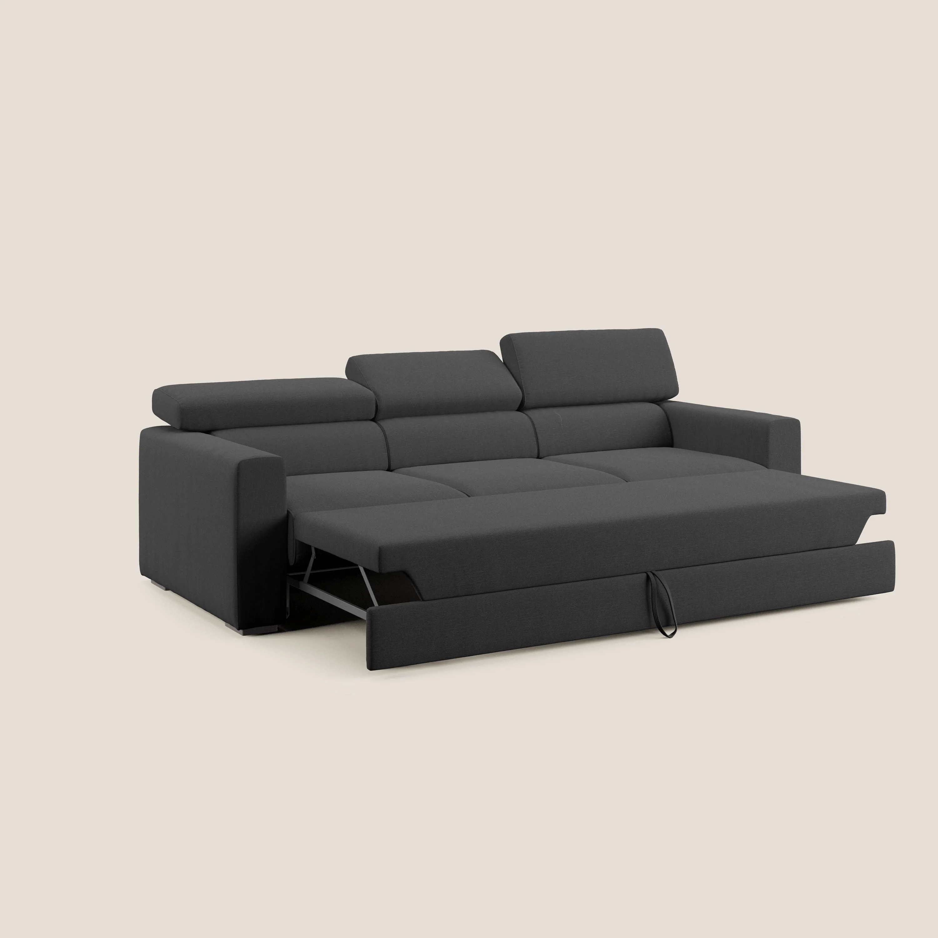 Dylan canapé avec pouf extractible à 3 assises en tissu effet coton imperméable T13 anthracite - Image 2
