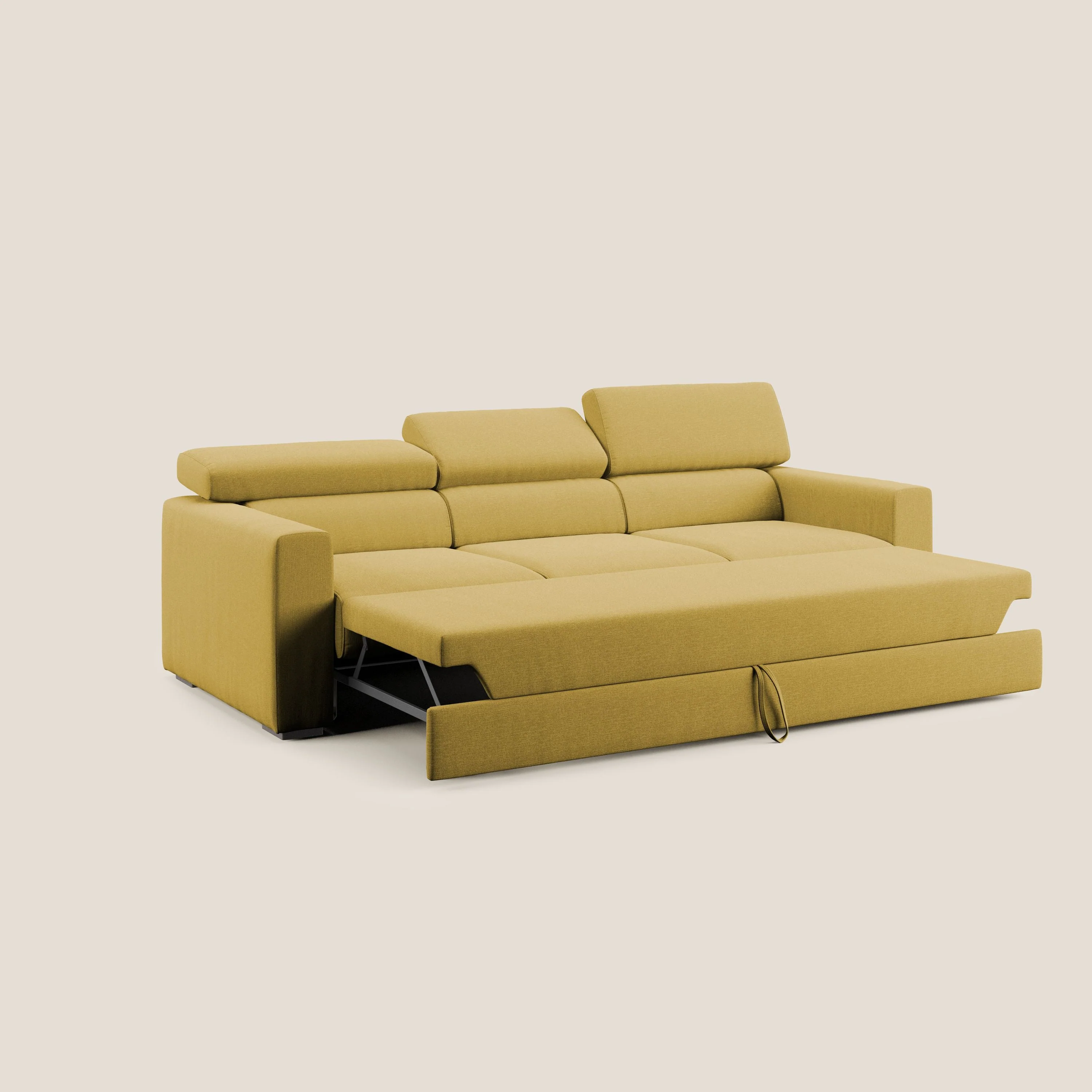 Dylan canapé avec pouf extractible à 3 assises en tissu effet coton imperméable T13 jaune - Image 2