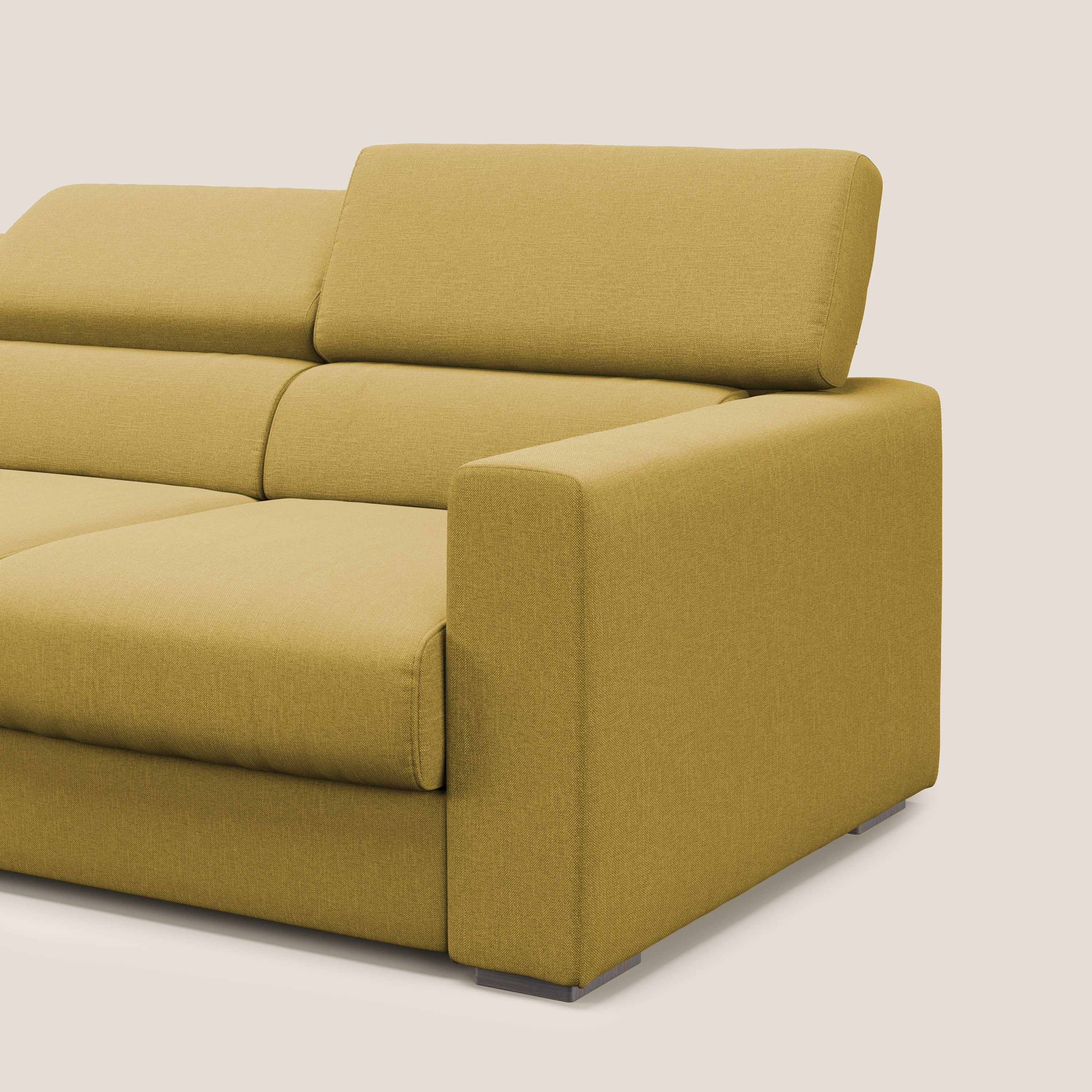 Dylan canapé avec pouf extractible à 3 assises en tissu effet coton imperméable T13 jaune - Image 7