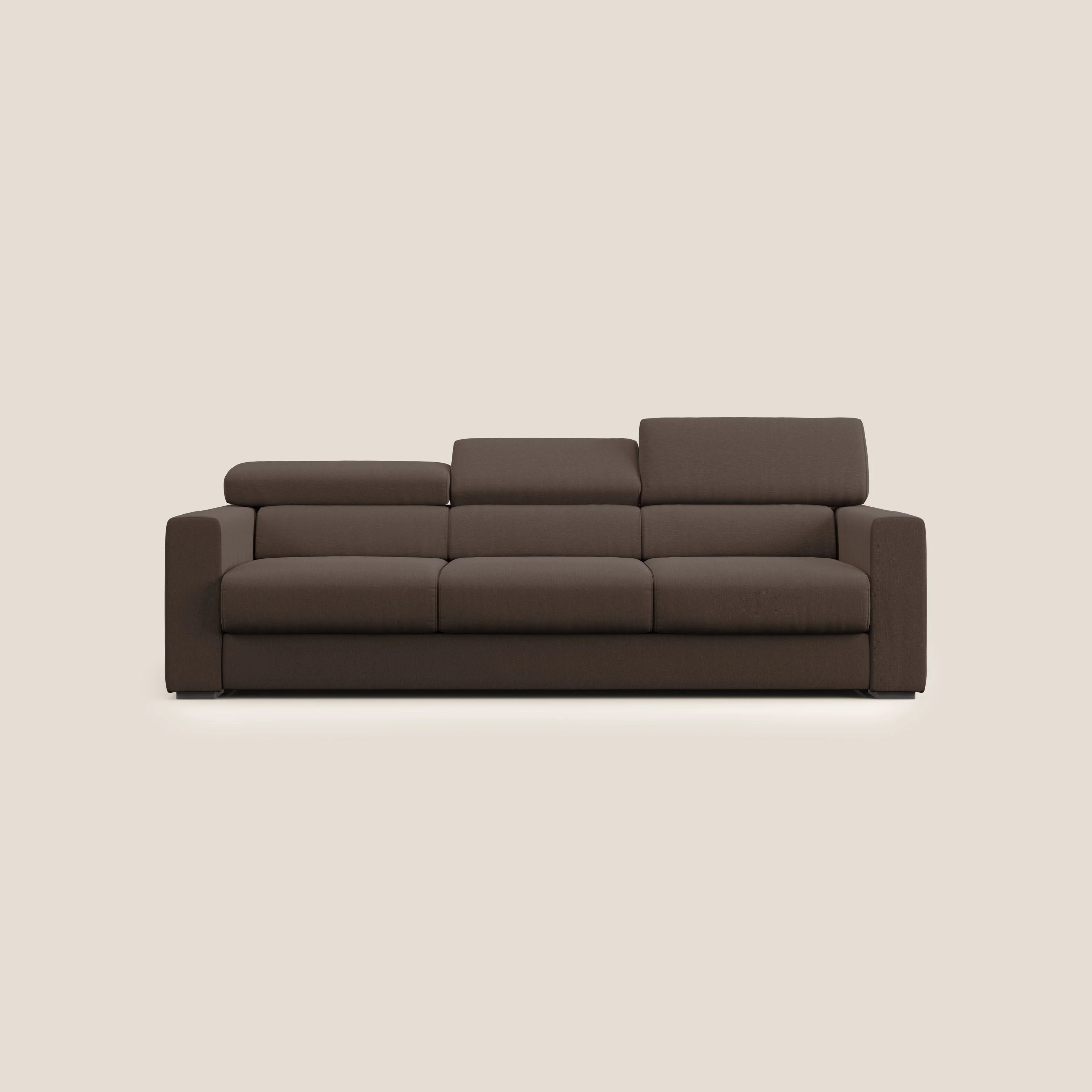 Dylan canapé avec pouf extractible à 3 assises en tissu effet coton imperméable T13 marron