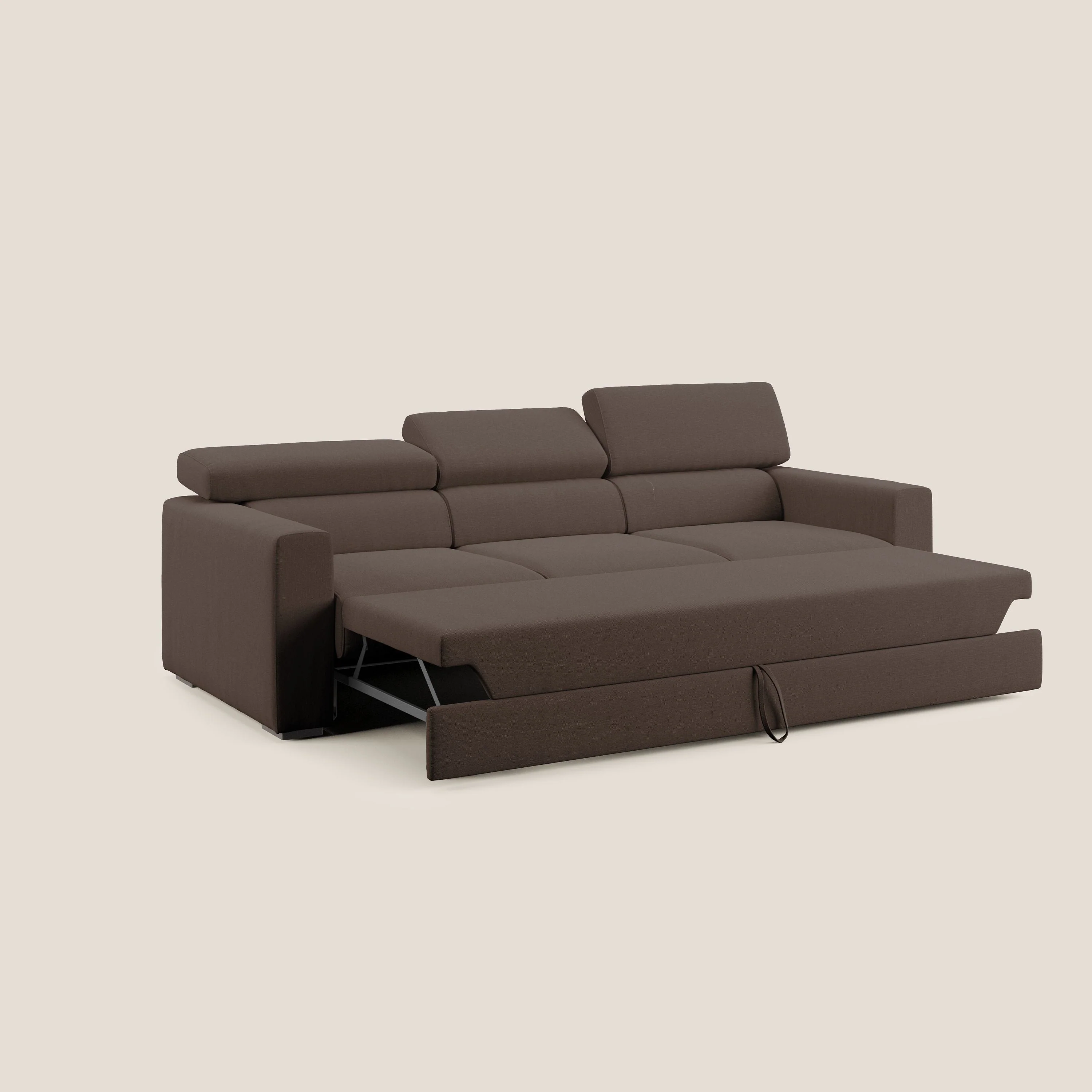 Dylan canapé avec pouf extractible à 3 assises en tissu effet coton imperméable T13 marron - Image 2