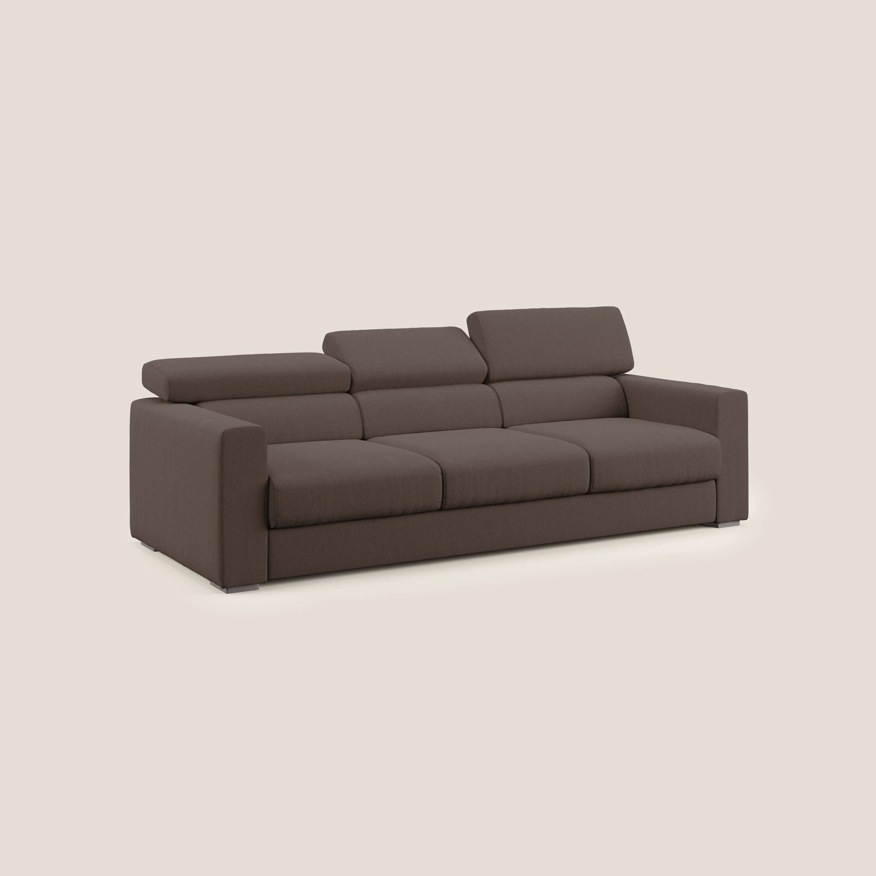 Dylan canapé avec pouf extractible à 3 assises en tissu effet coton imperméable T13 marron - Image 3